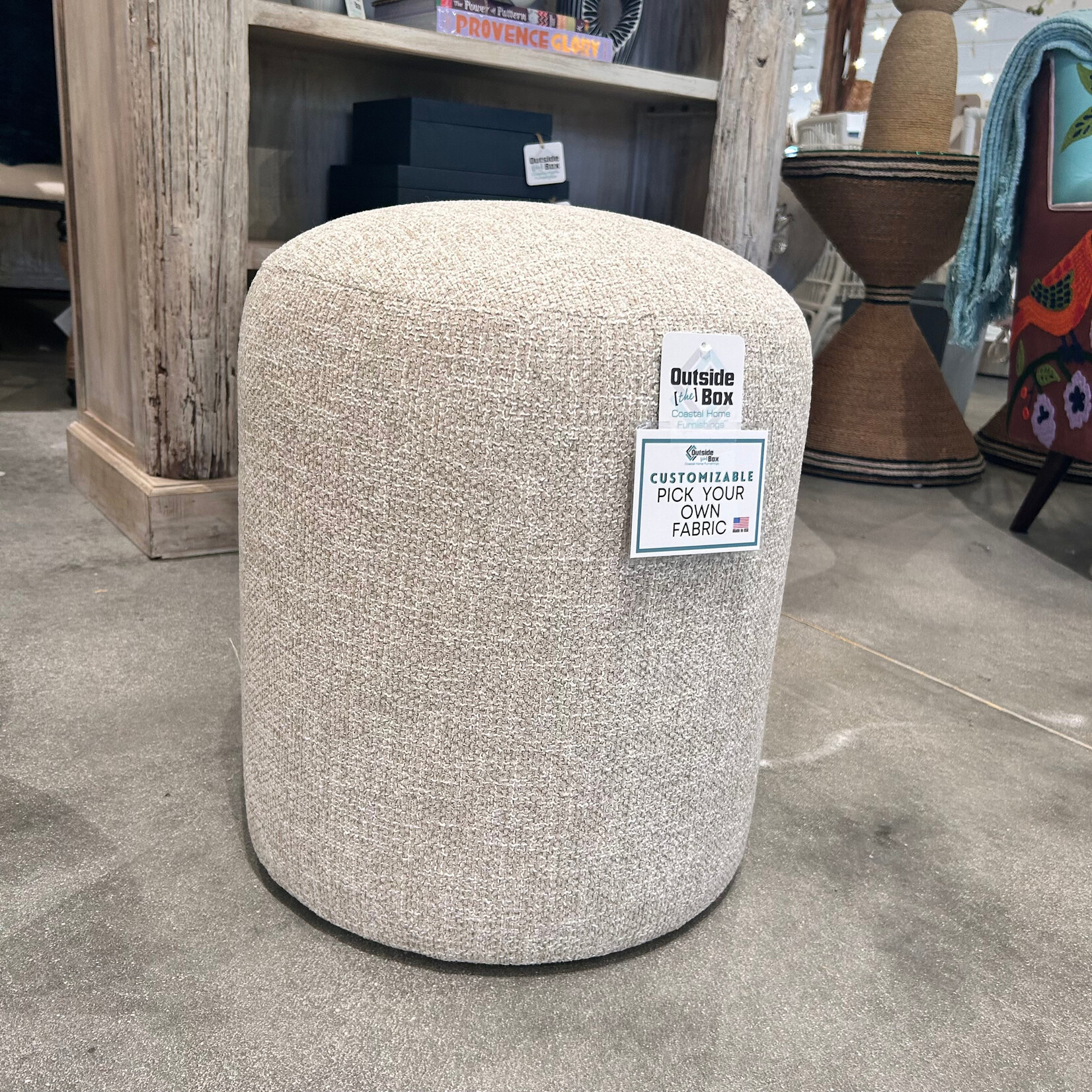 Outside The Box 17x19 Cleo Sand Kid Proof Performance Round Ottoman CF105-50 (X)