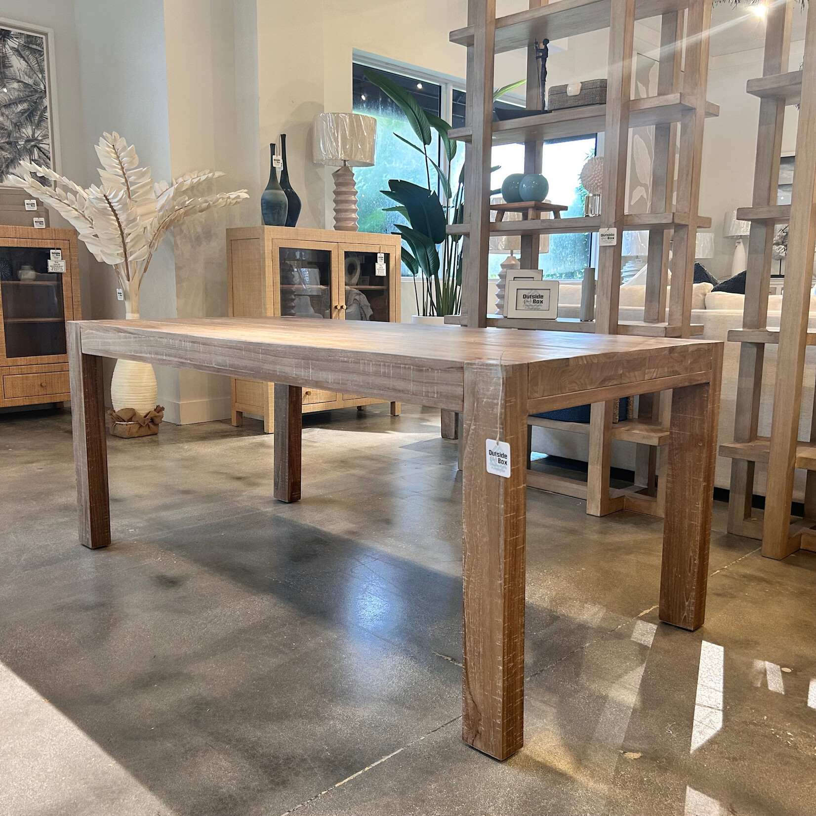 Outside The Box 72" Tuscan Solid Teak Wood Rectangular Dining Table In White Wash