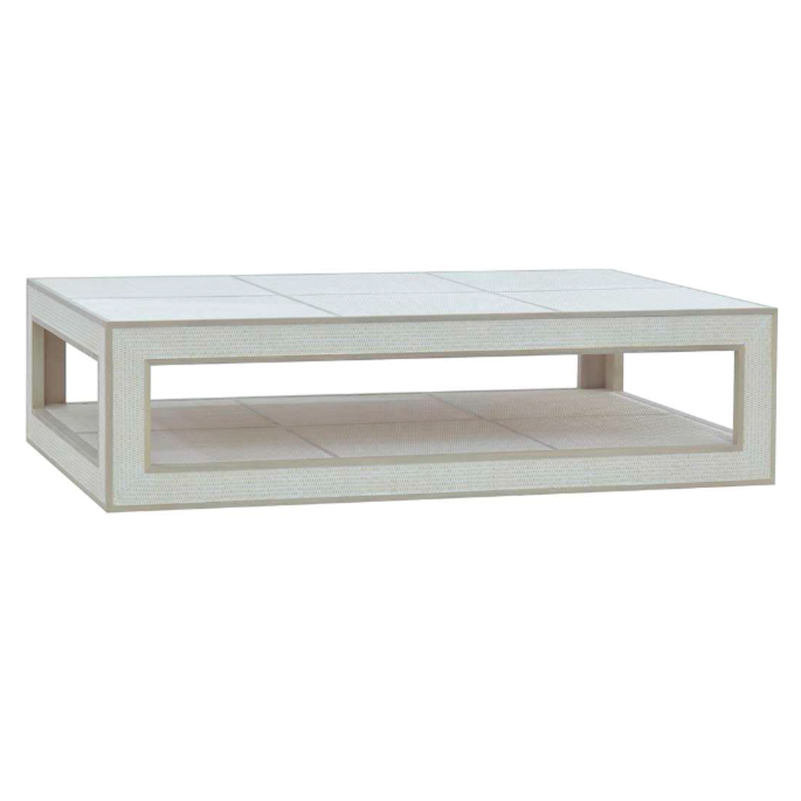 Outside The Box 63x42x17 Finsbury White Washed Rattan & Solid Mahogany Rectangular Coffee Table In Sandbar - SNB - RWWS