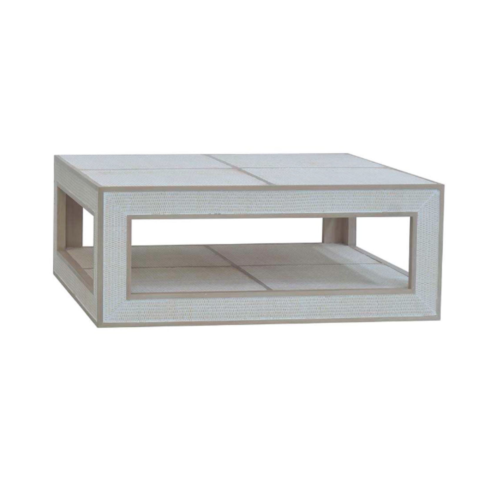 Outside The Box 42x42x17 Finsbury White Washed Rattan & Solid Mahogany Square Coffee Table In Sandbar - SNB / RWWS