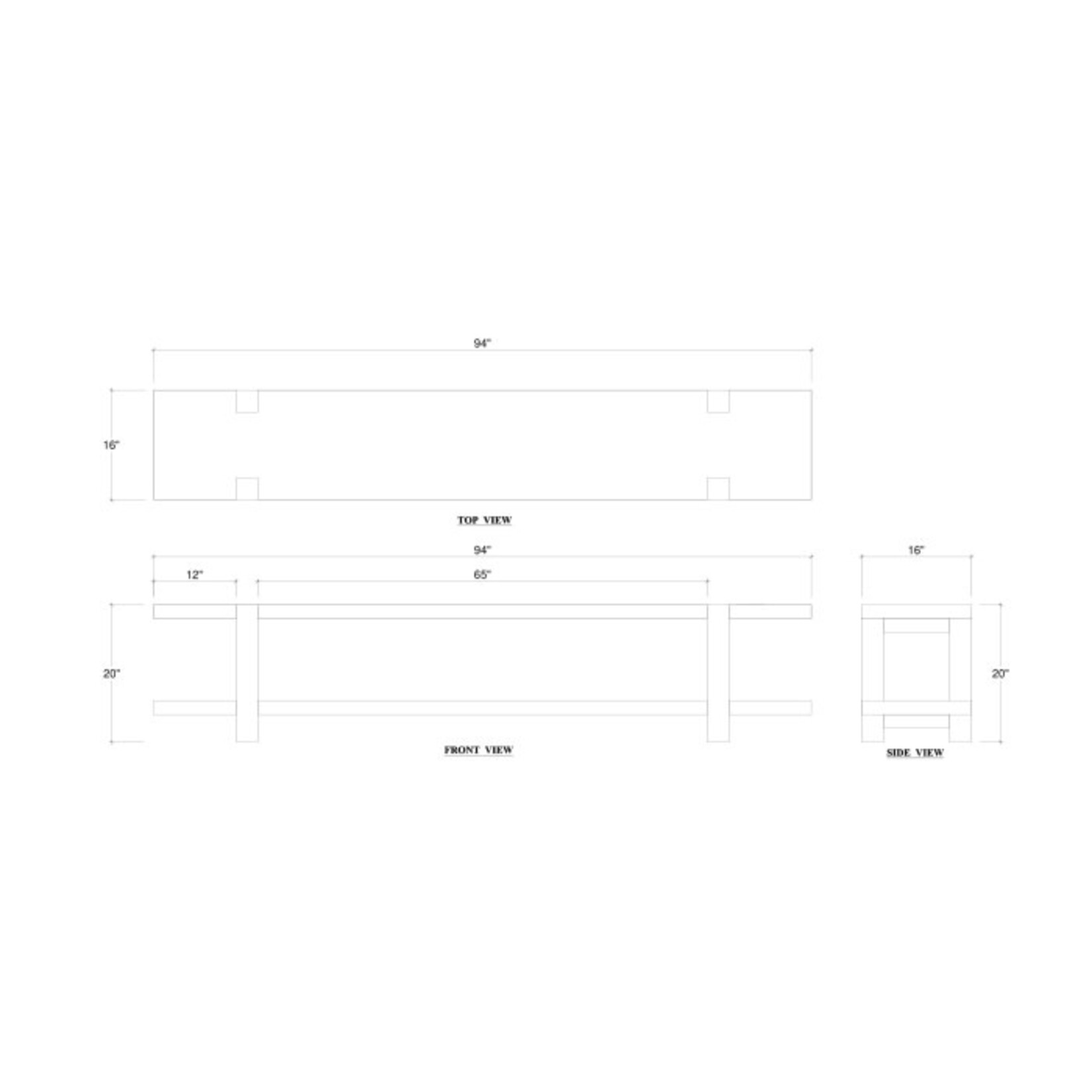 Outside The Box 94x16x20 Tuscan Solid Teak Wood Console In White Washed - TWW