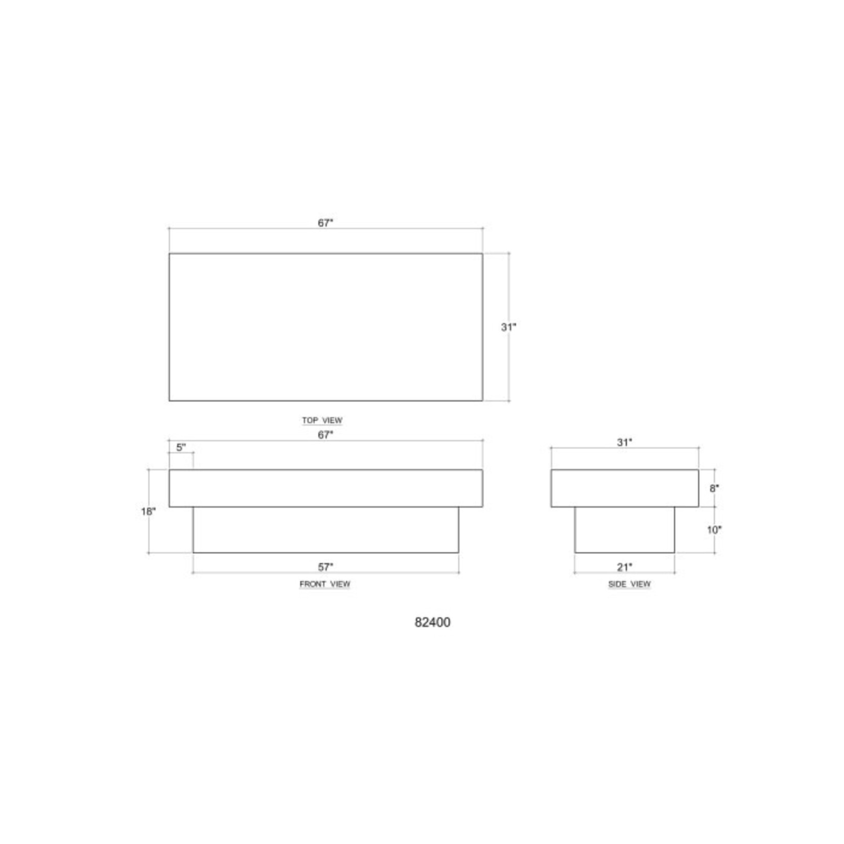 Outside The Box 67x31x18 Tuscan Natural Solid Teak Wood Coffee Table In Weathered Distressed - TNT - TWD