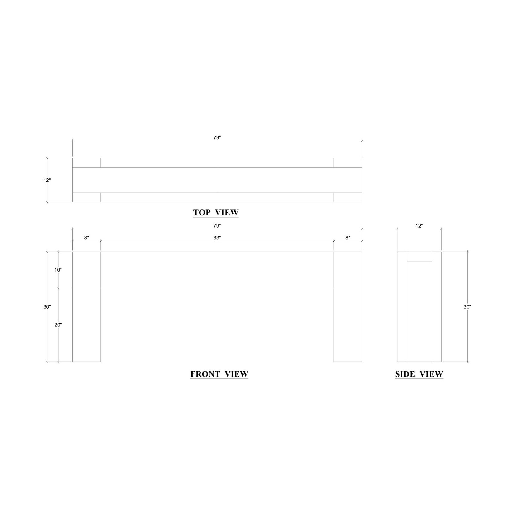 Outside The Box 79x12x30 Tuscan Solid Reclaimed Teak Wood Console In White Washed - TWW