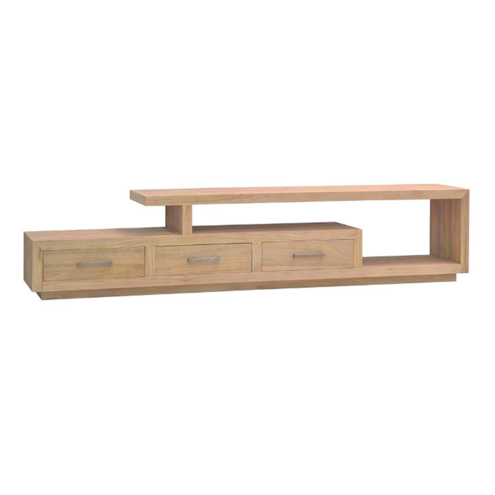 Outside The Box 91x16x20 Tuscan Natural Solid Teak Wood Media Console In Weathered Distressed - TNT - TWD