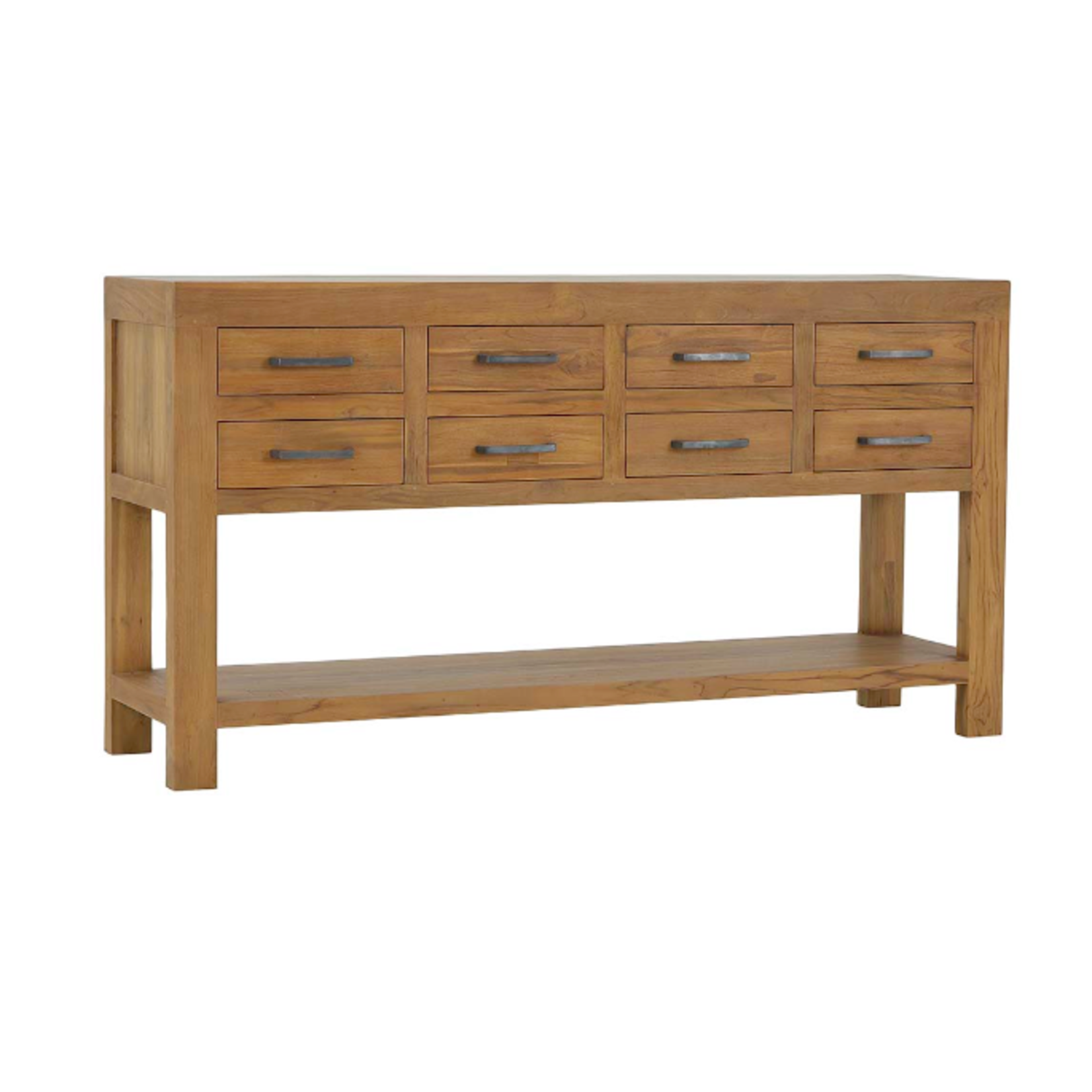 Outside The Box 67x18x31 Tuscan Rustic Solid Teak Wood 8 Drawer Console Table In Weathered Distressed - TRN-TWD