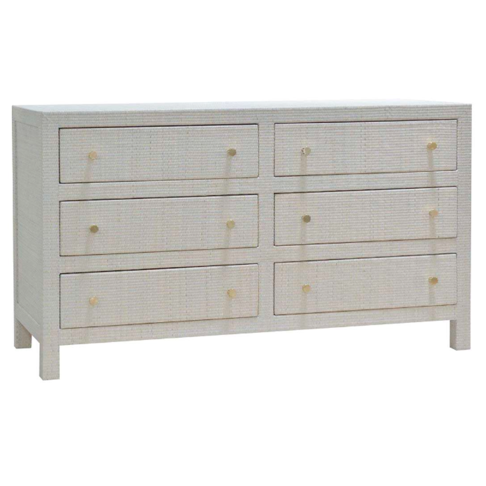Outside The Box 58x20x34 Kagu Mahogany 6 Drawer Dresser Wrapped In White Rattan - RT01