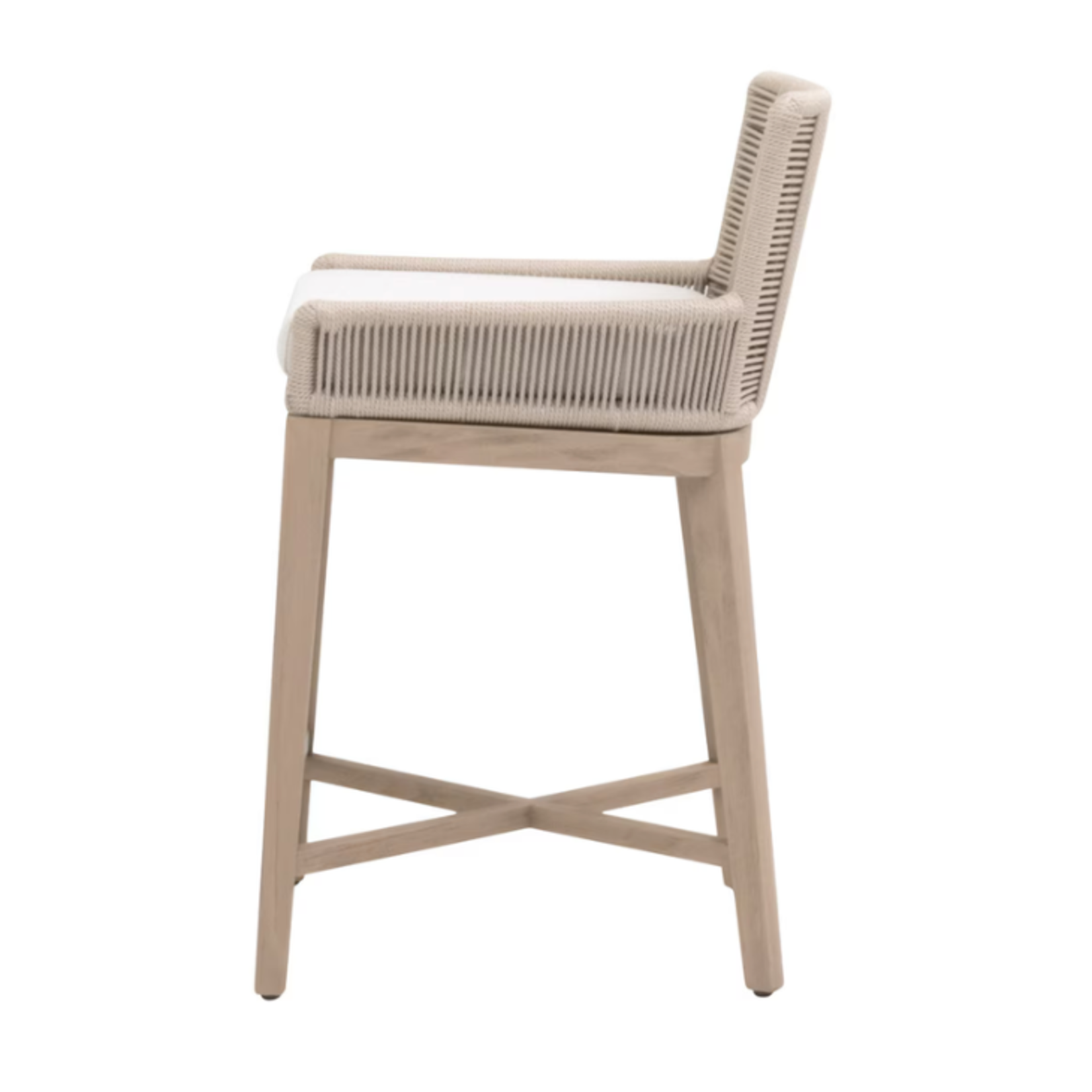 Outside The Box 27" Overlay White Speckle Performance  Fabric & Teak Indoor / Outdoor Counter Stool