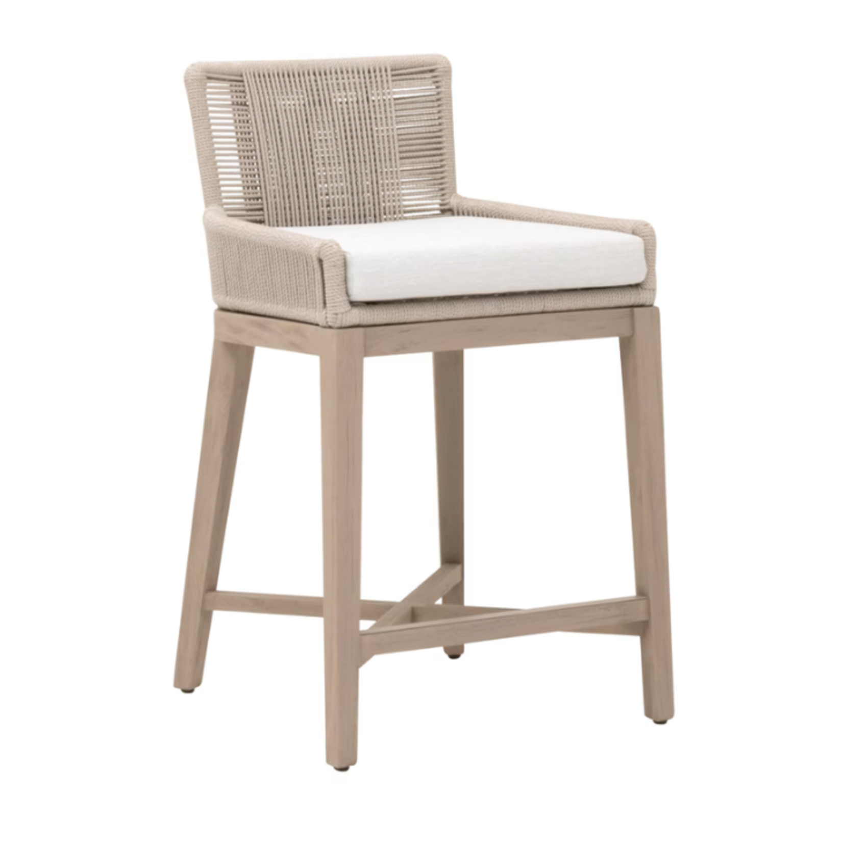 Outside The Box 27" Overlay White Speckle Performance  Fabric & Teak Indoor / Outdoor Counter Stool