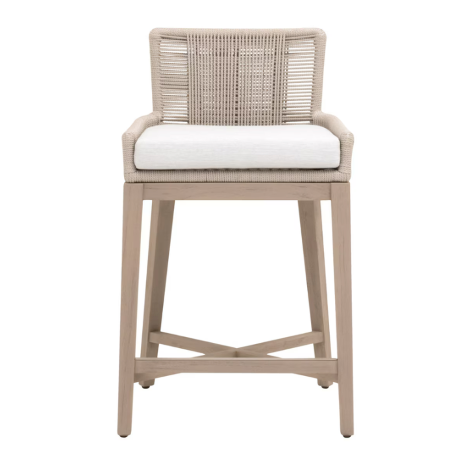 Outside The Box 27" Overlay White Speckle Performance  Fabric & Teak Indoor / Outdoor Counter Stool