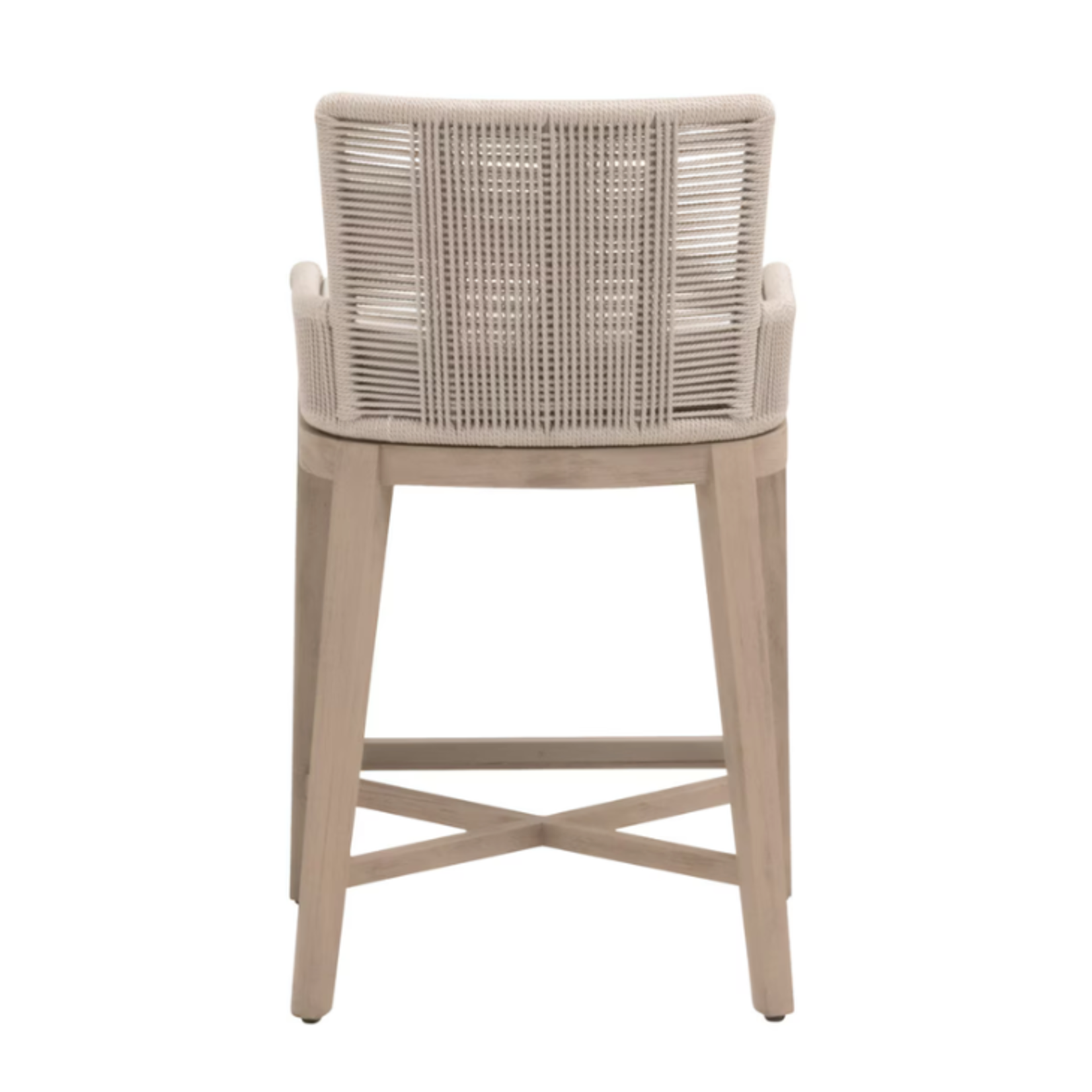 Outside The Box 27" Overlay White Speckle Performance  Fabric & Teak Indoor / Outdoor Counter Stool