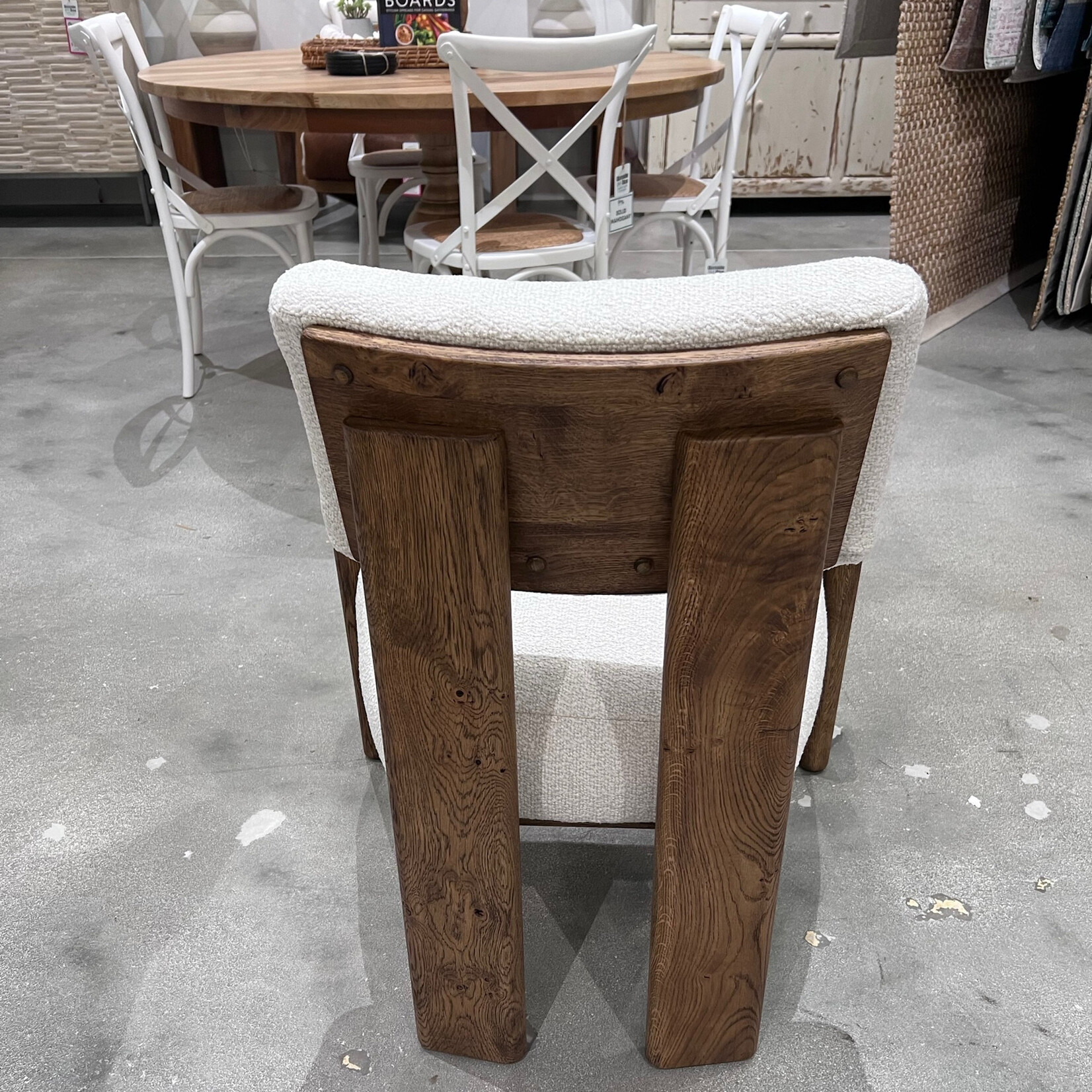 Outside The Box Cassius Bone White Boucle Performance Fabric French Press Wood Accent Chair  RV106-43 (AA)