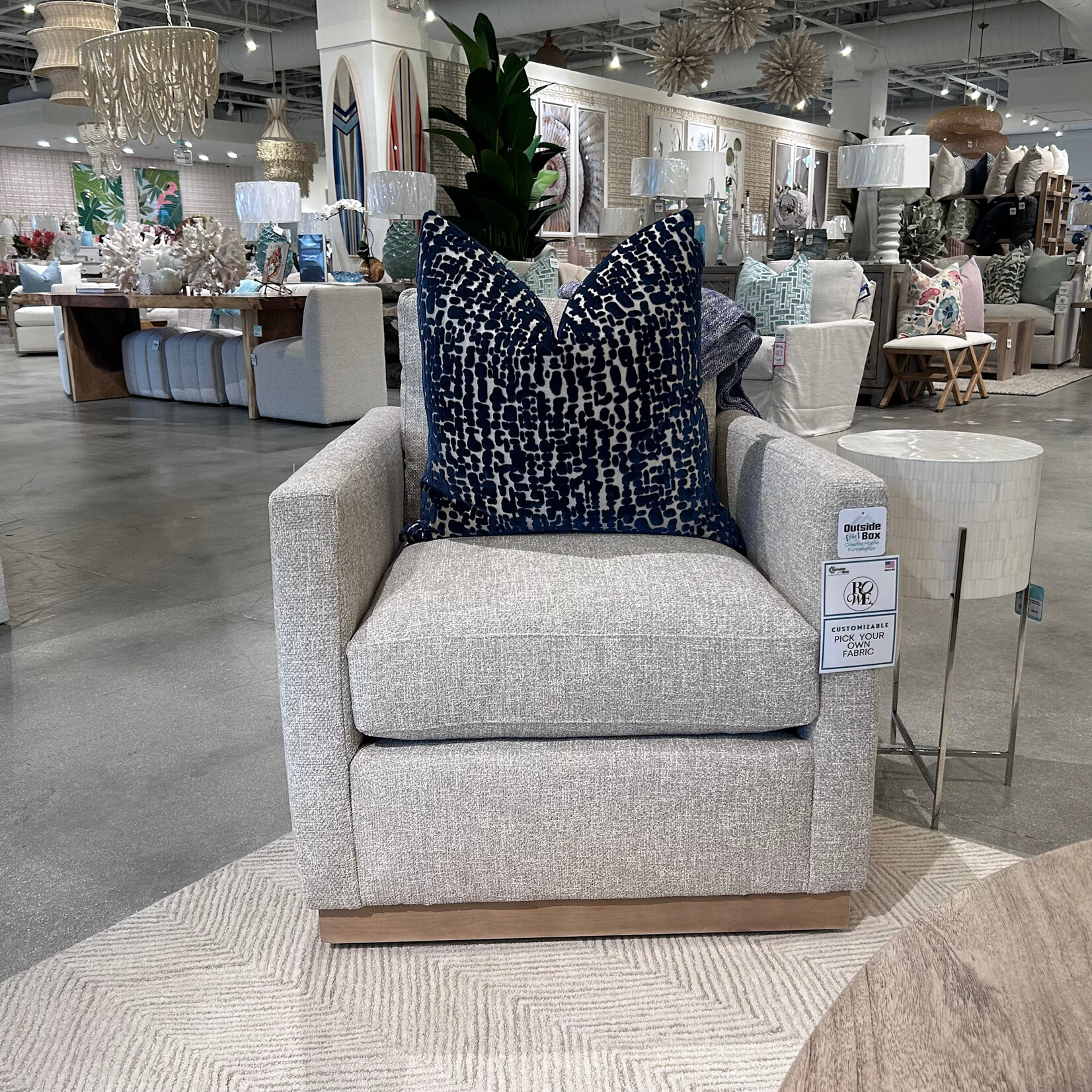 Outside The Box Allie Sand Kid Proof Performance Upholstered Cloud Swivel Chair Washed Oak Base CF105-50 (X)