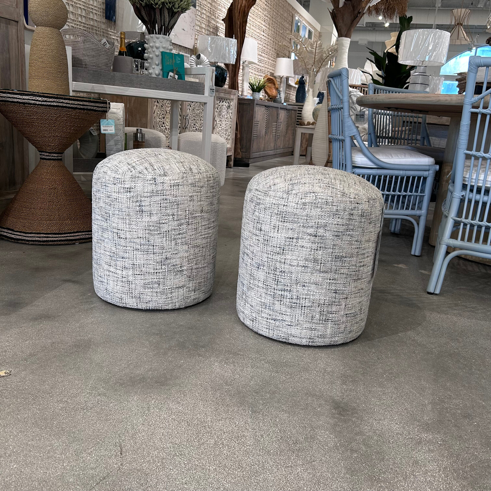 Outside The Box 17x19 Cleo Federal Blue Poly Performance Round Ottoman 12198-52 (W)