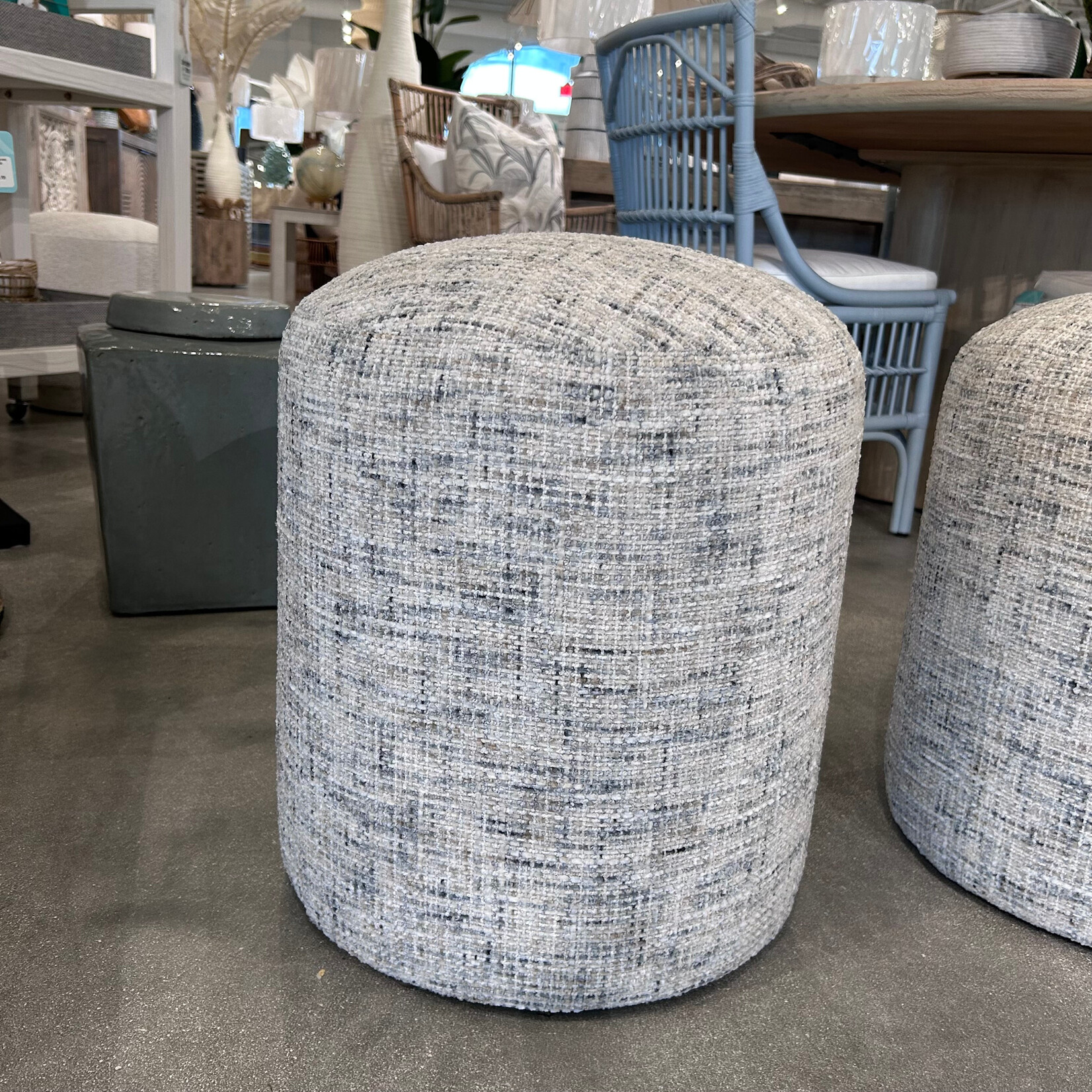 Outside The Box 17x19 Cleo Federal Blue Poly Performance Round Ottoman 12198-52 (W)