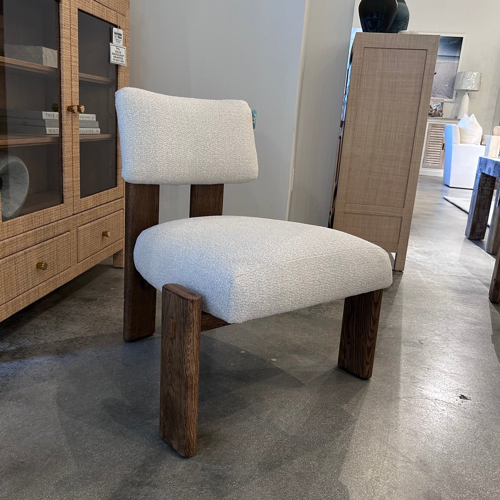 Outside The Box Cassius Bone White Boucle Performance Fabric French Press Wood Accent Chair  RV106-43 (AA)