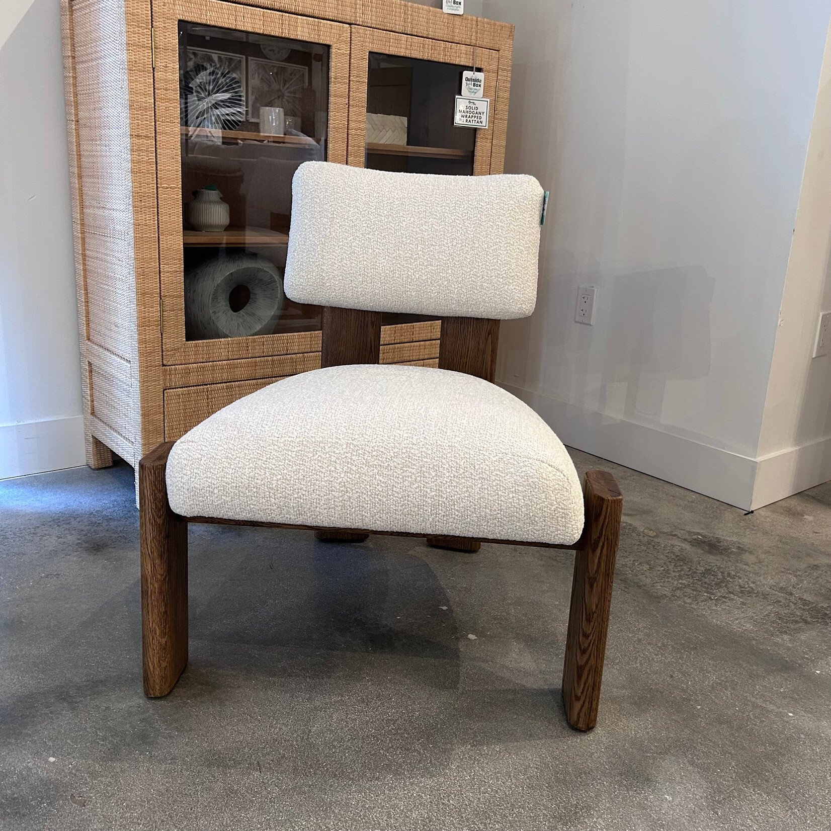 Outside The Box Cassius Bone White Boucle Performance Fabric French Press Wood Accent Chair  RV106-43 (AA)