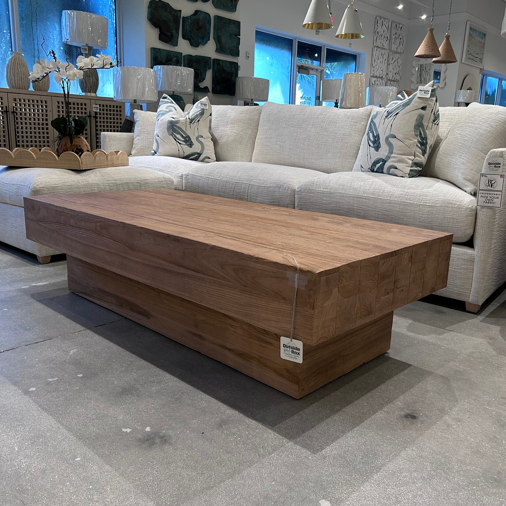 Outside The Box 67x31x18 Tuscan Natural Solid Teak Wood Coffee Table In Weathered Distressed - TNT - TWD