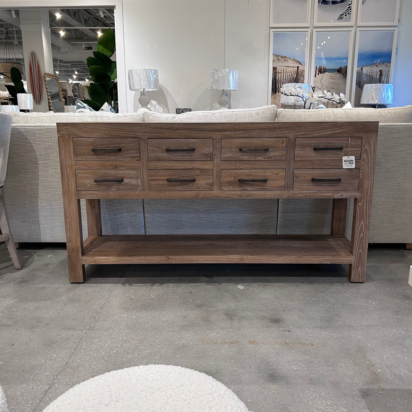 Outside The Box 67x18x31 Tuscan Solid Teak Wood 8 Drawer Console Table In White Washed - TWW