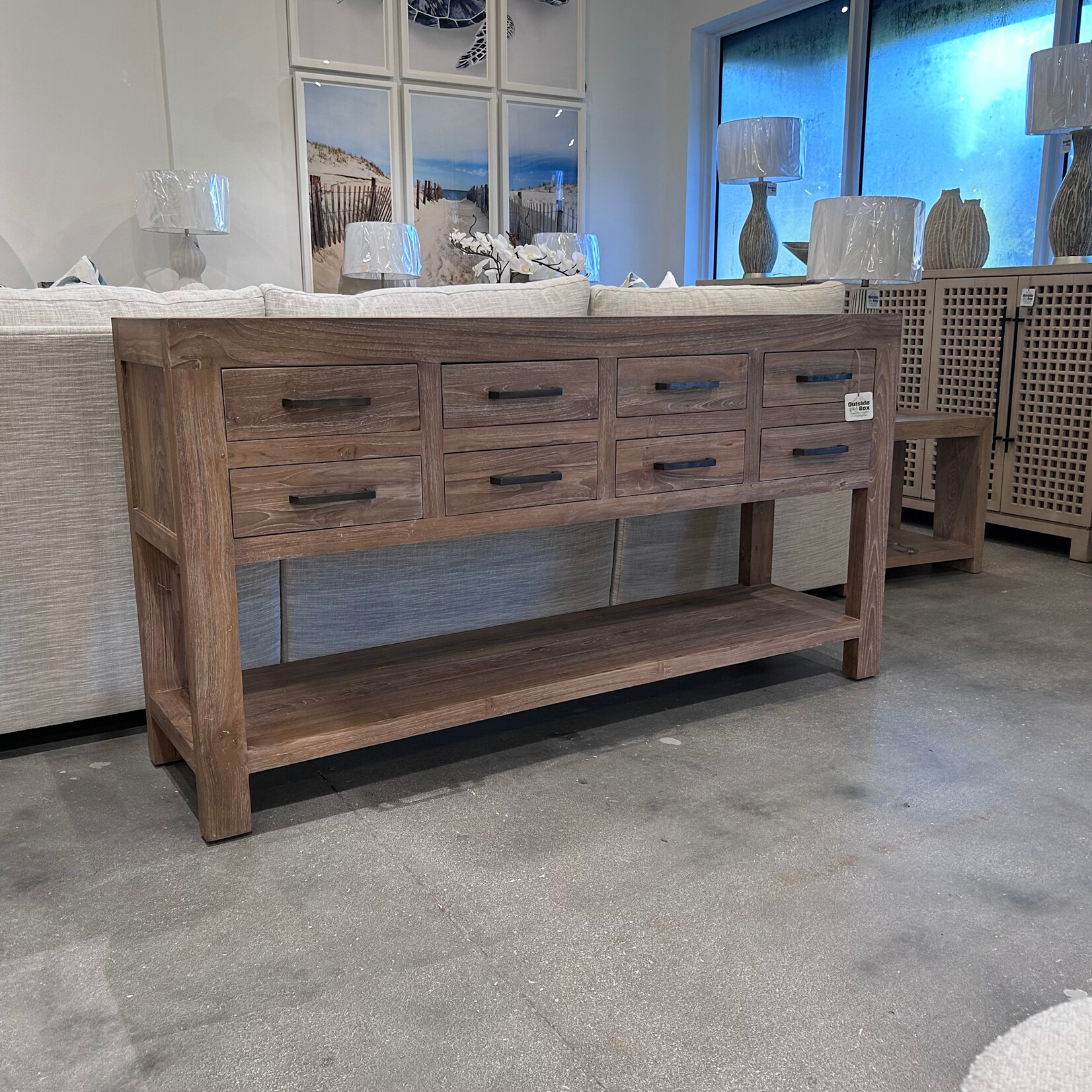 Outside The Box 67x18x31 Tuscan Solid Teak Wood 8 Drawer Console Table In White Washed - TWW