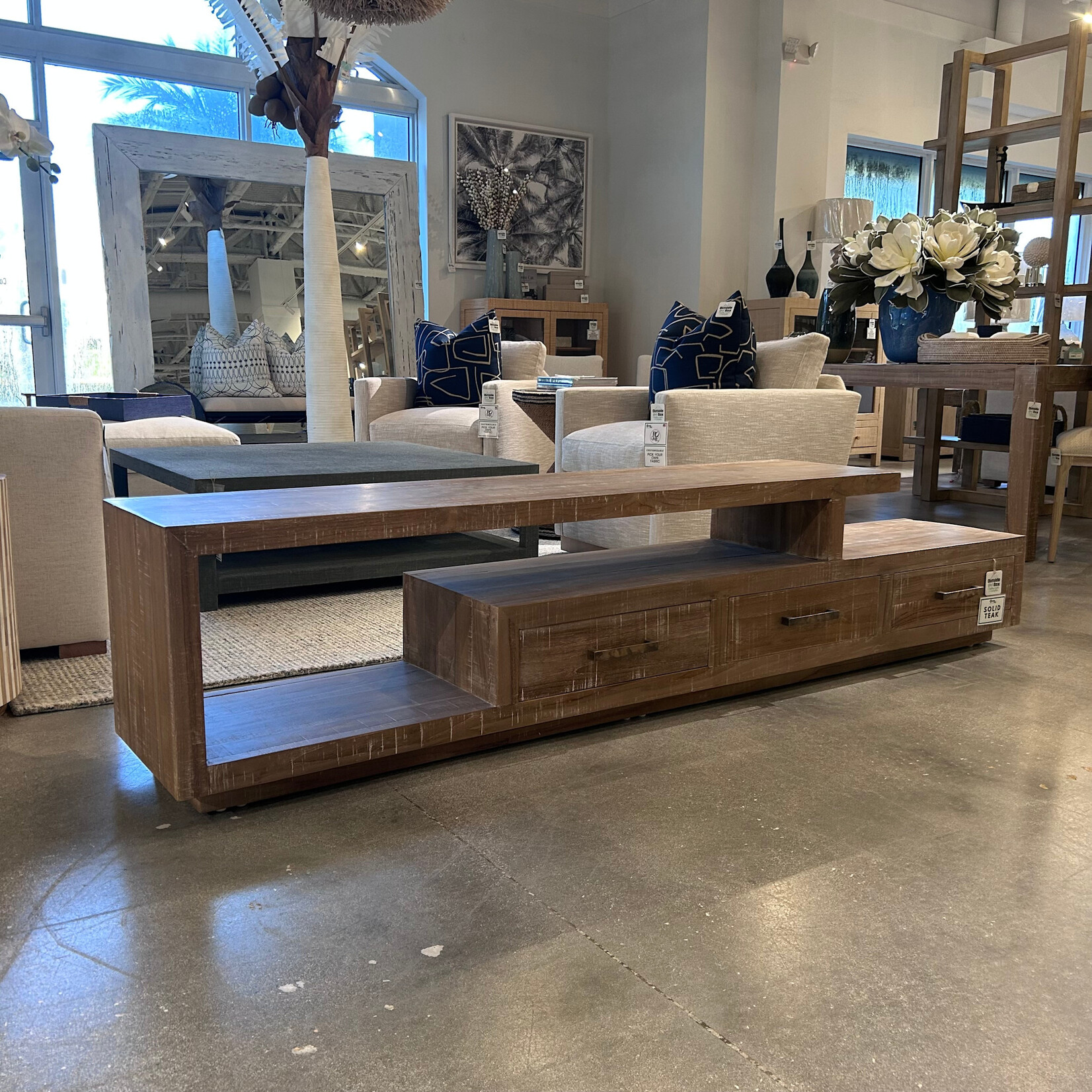 Outside The Box 91x16x20 Tuscan Solid Teak Wood Media Console In White Washed - TWW