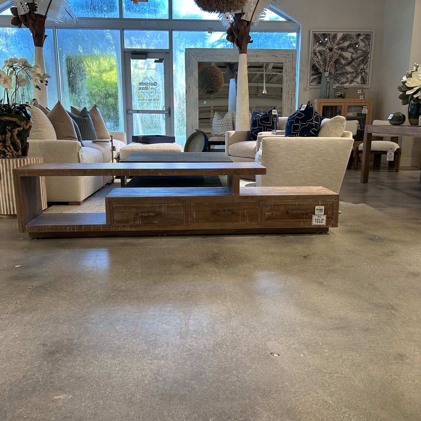 Outside The Box 91x16x20 Tuscan Solid Teak Wood Media Console In White Washed - TWW