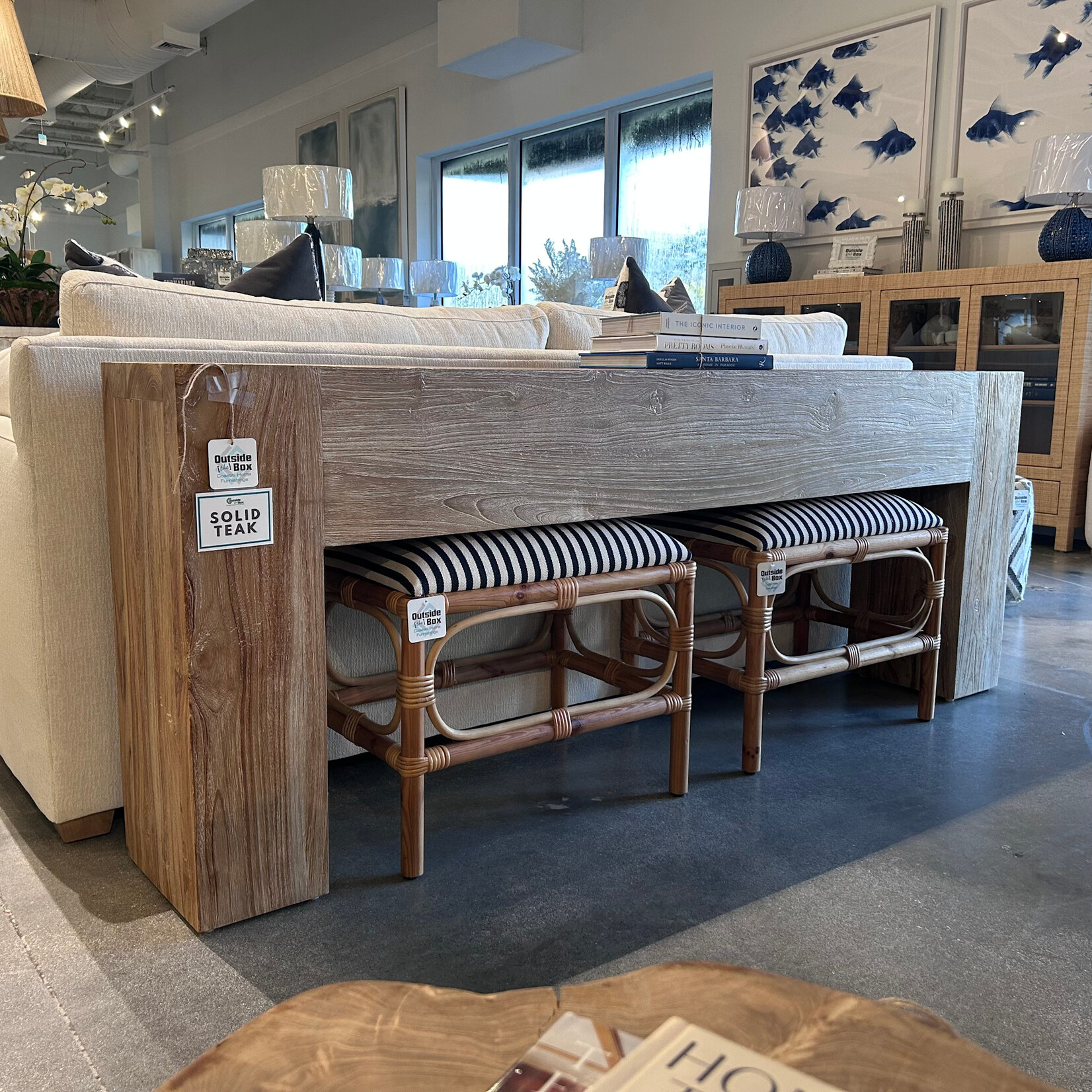 Outside The Box 79x12x30 Tuscan Solid Reclaimed Teak Wood Console In White Washed - TWW