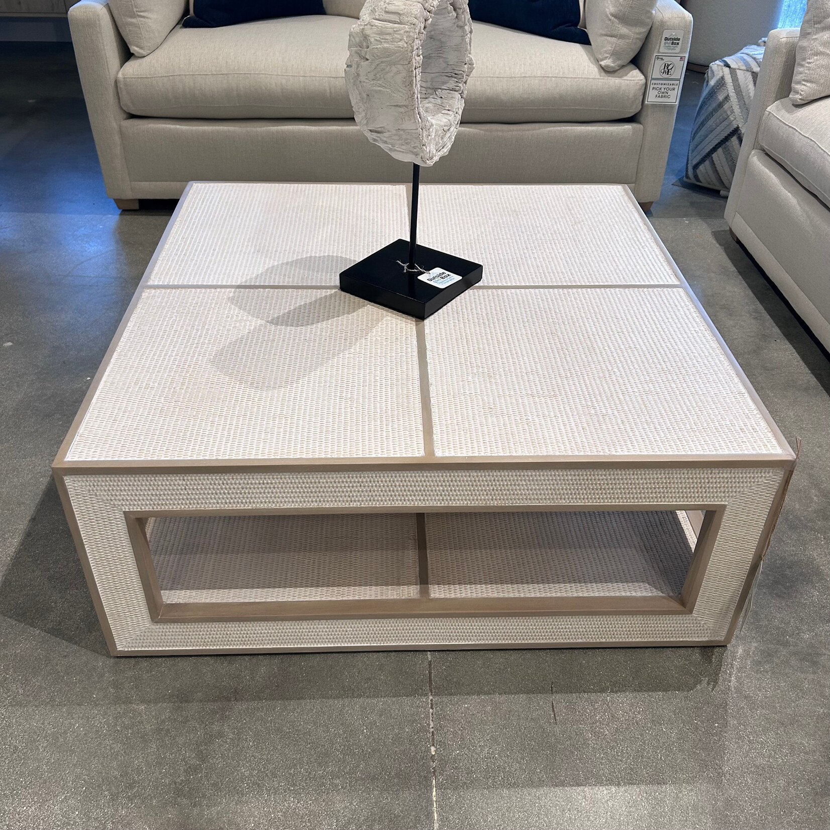 Outside The Box 42x42x17 Finsbury White Washed Rattan & Solid Mahogany Square Coffee Table In Sandbar - SNB / RWWS