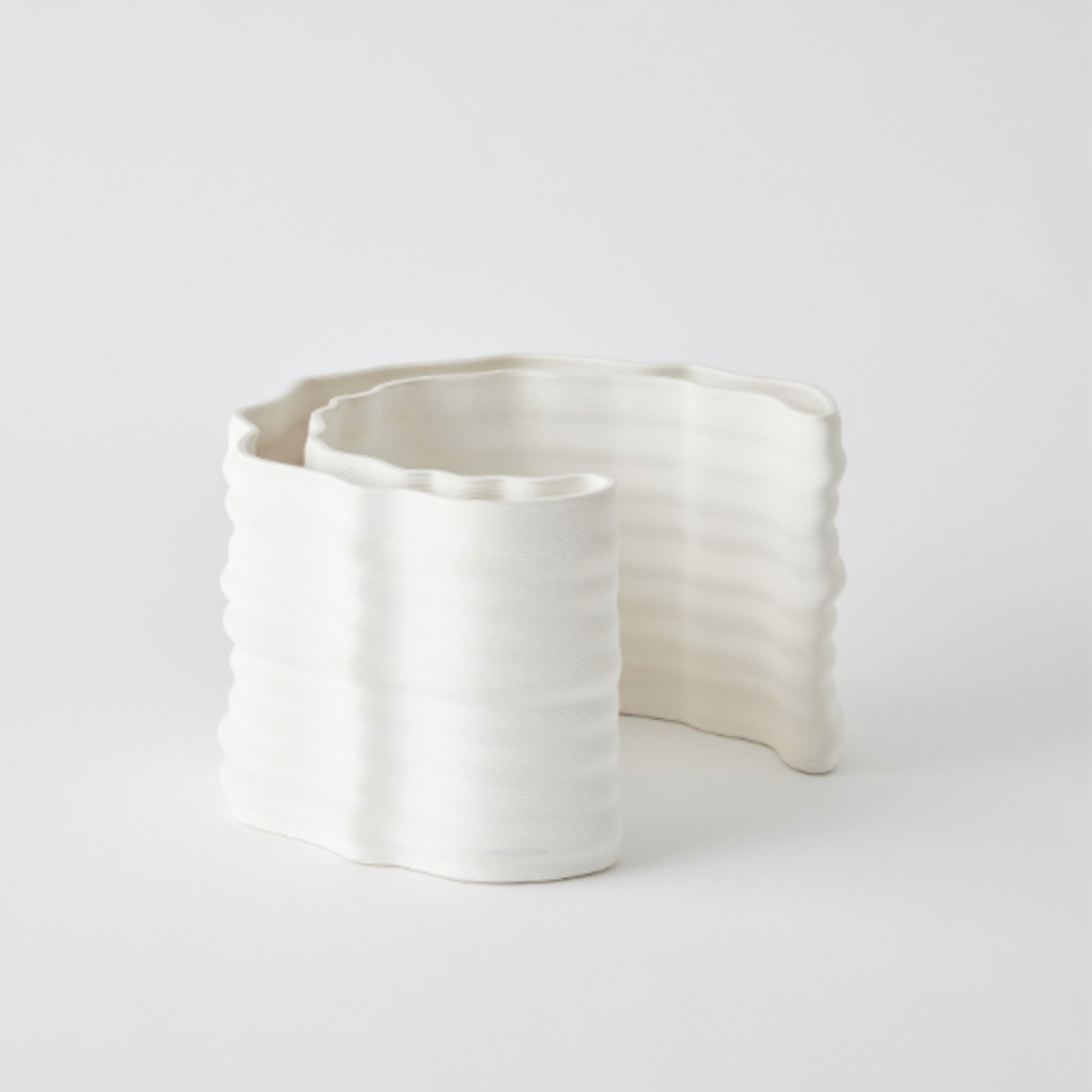 Outside The Box 12" 3D Crescent Matte White Ceramic Vase