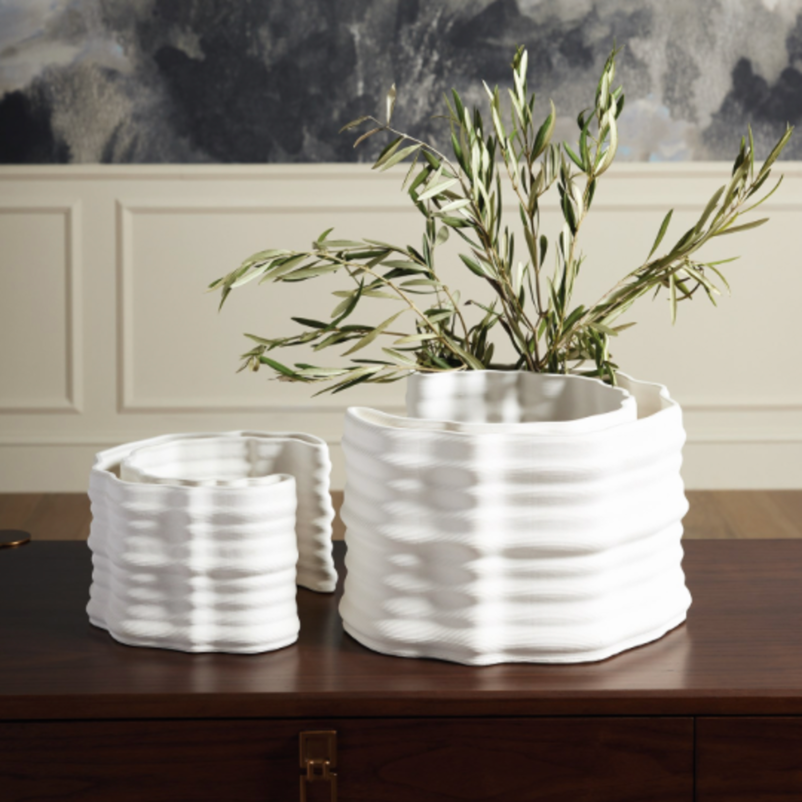 Outside The Box 12" 3D Crescent Matte White Ceramic Vase