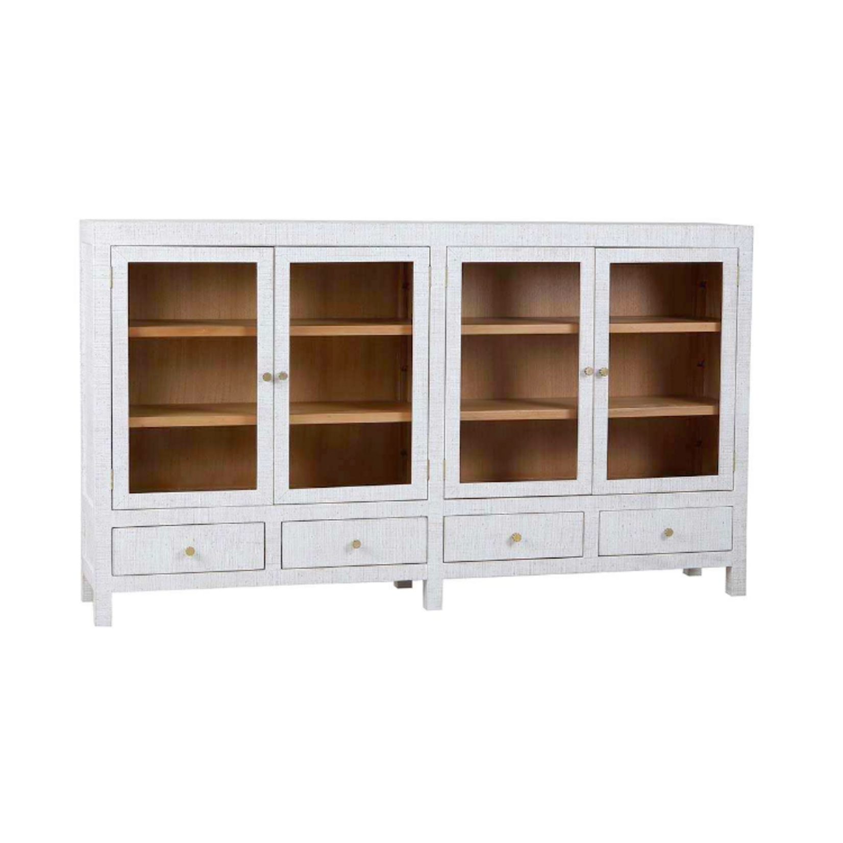 Outside The Box 84x16x48 Kagu Raffia 4 Door Low Cabinet In White Wash - RFWW / FRW