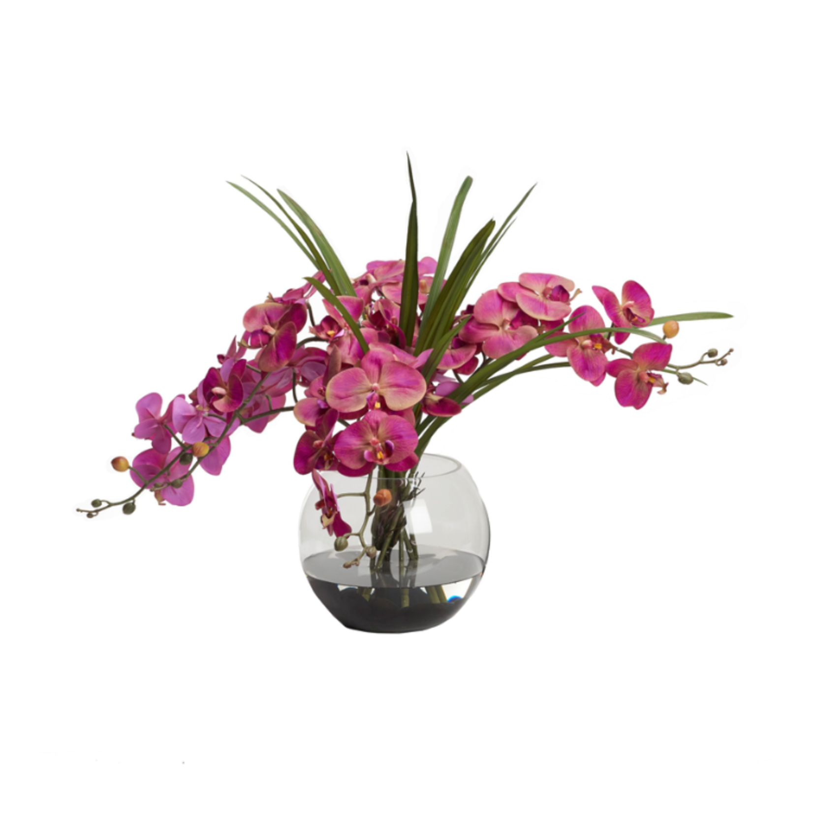 Outside The Box 21" Fuschia Orchids & River Rocks In Round Glass Sphere Vase