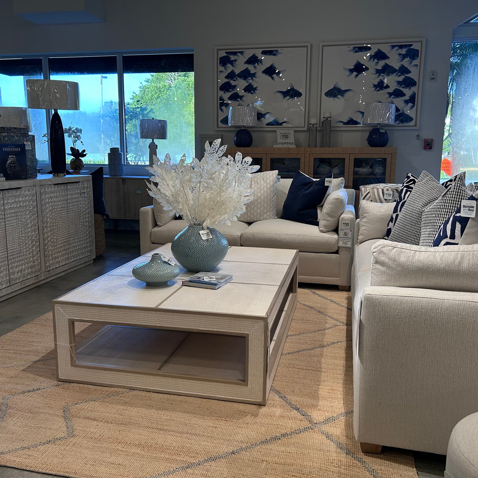 Outside The Box 63x42x17 Finsbury White Washed Rattan & Solid Mahogany Rectangular Coffee Table In Sandbar - SNB - RWWS