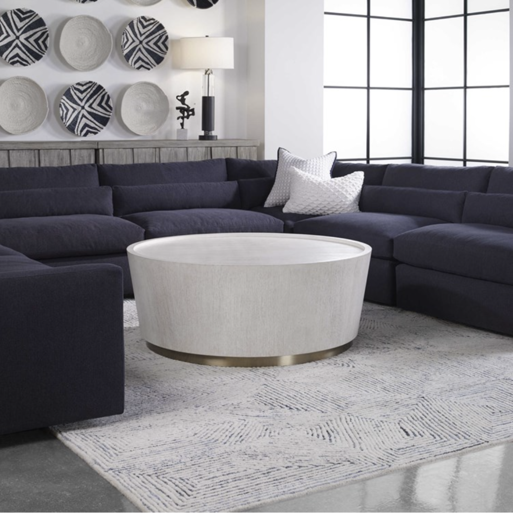 Outside The Box 46" Cask Distressed Ivory Round Coffee Table