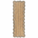 Outside The Box 2' 6" x 7' 9" Scallop 100% Jute Hand Braided Runner In Natural / Denim - 82727