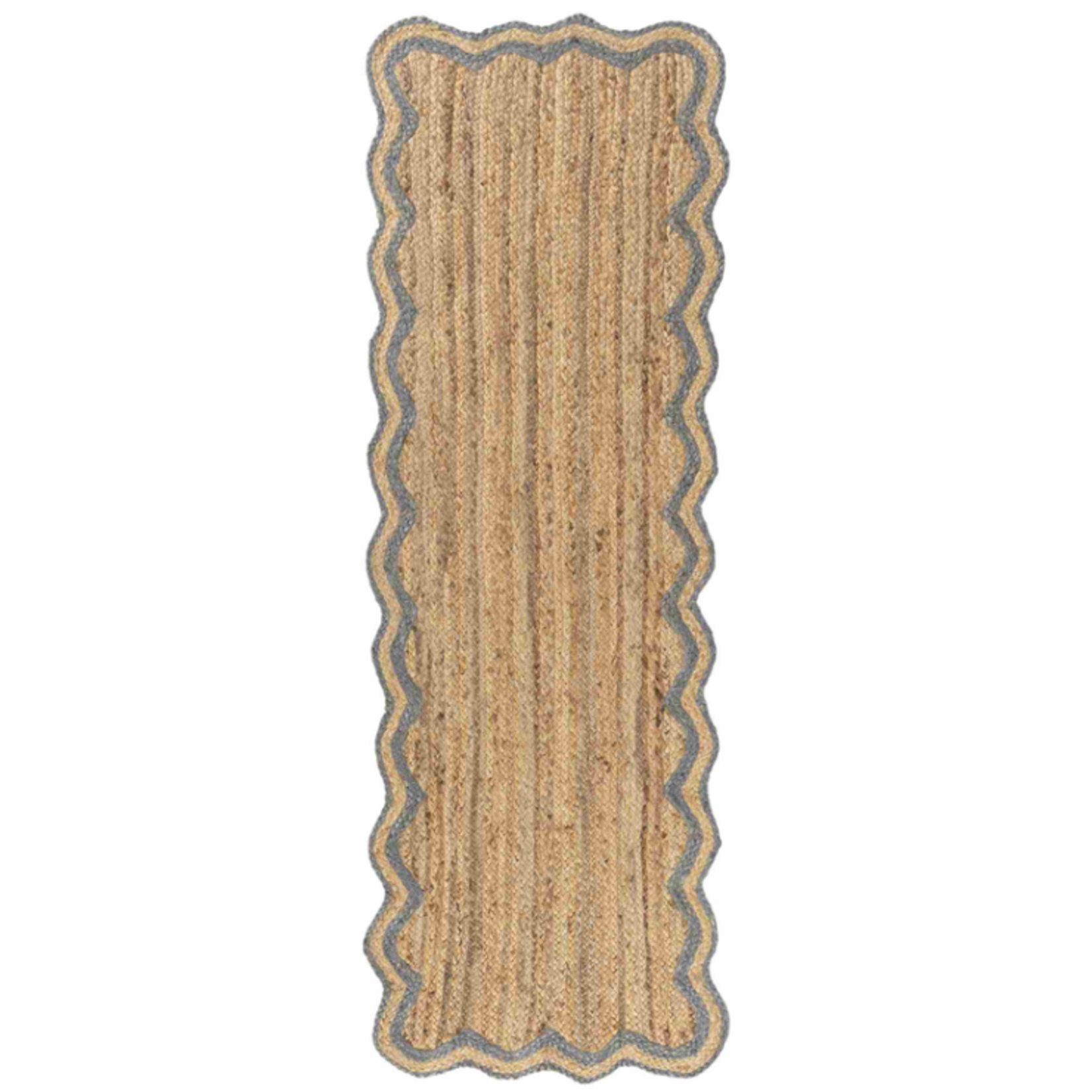 Outside The Box 2' 6" x 7' 9" Scallop 100% Jute Hand Braided Runner In Natural / Denim - 82727