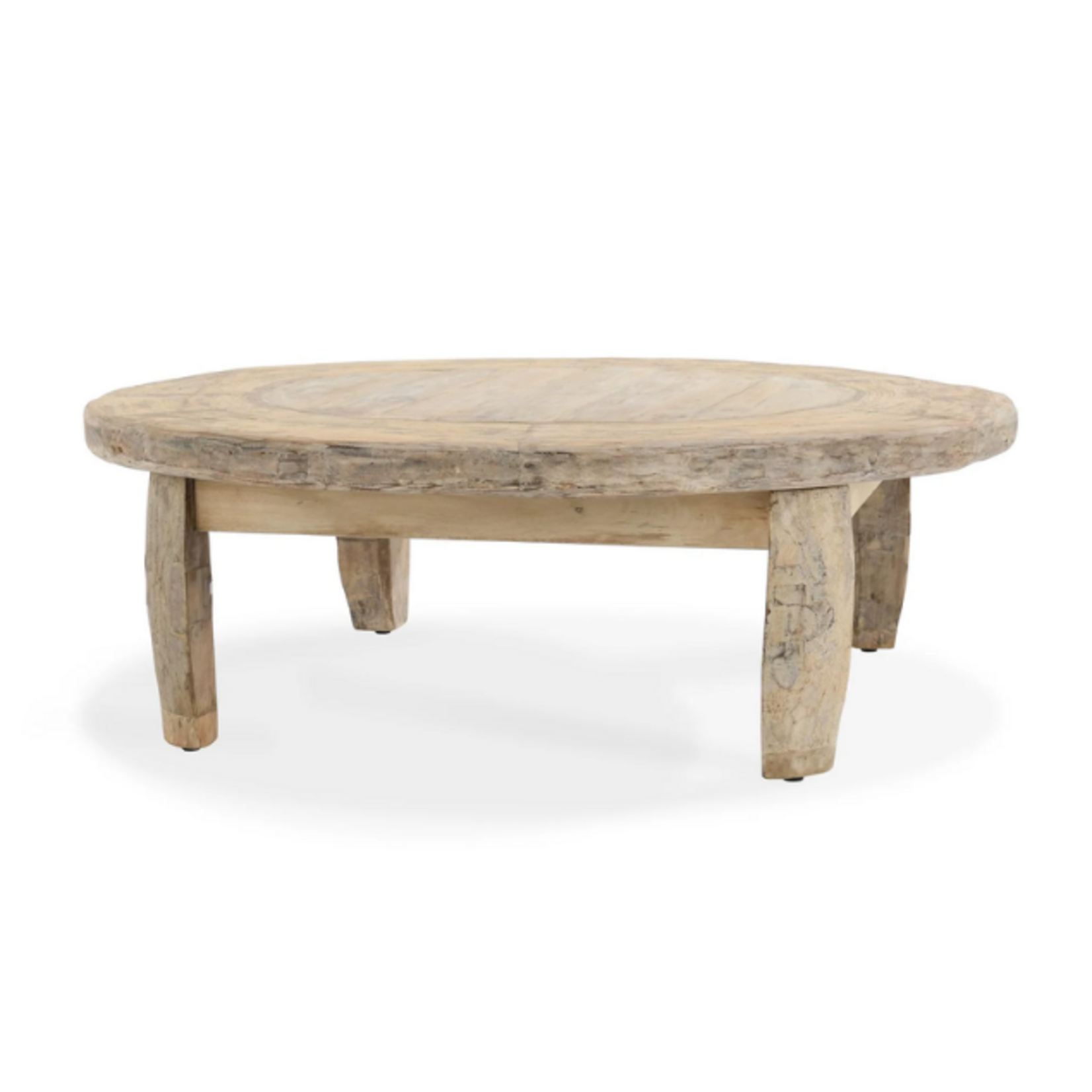 Outside The Box 47" Gizelle White Washed Reclaimed Wood Round Coffee Table
