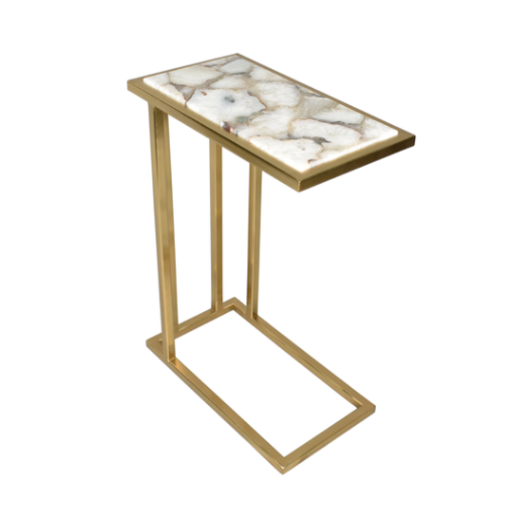 Outside The Box 9x17x24 Antique Gold & White Agate Cocktail / Side Table