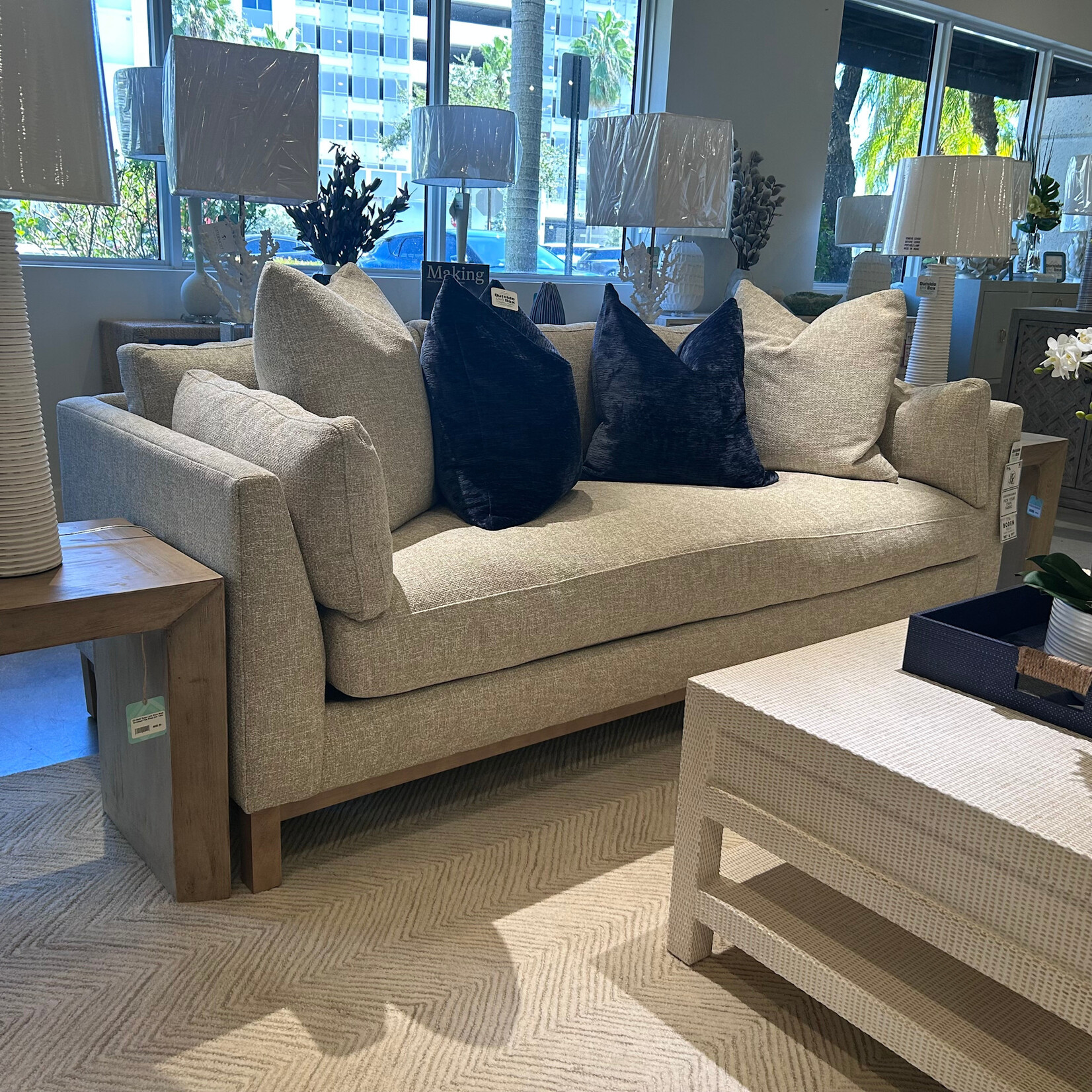 Outside The Box 90x38x35 Boden Boden Sand Kid Proof Performance Upholstered Washed Oak Sofa CF105-50 (X)