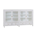 Outside The Box 84x16x48 Kagu Raffia 4 Door Low Cabinet In White Wash - RFWW