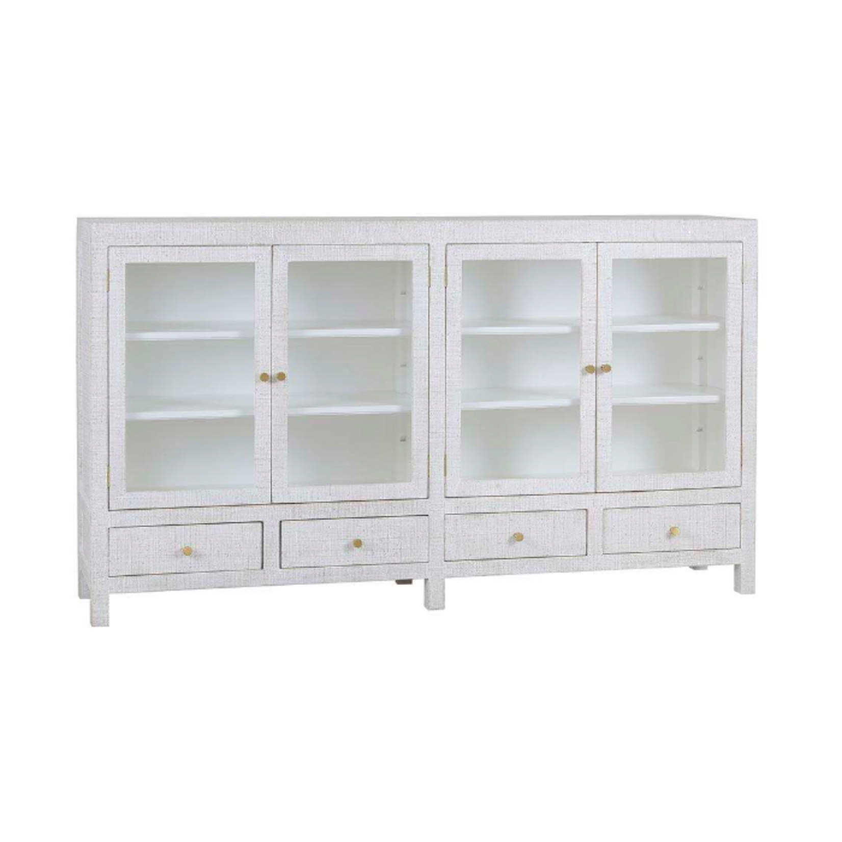 Outside The Box 84x16x48 Kagu Raffia 4 Door Low Cabinet In White Wash - RFWW
