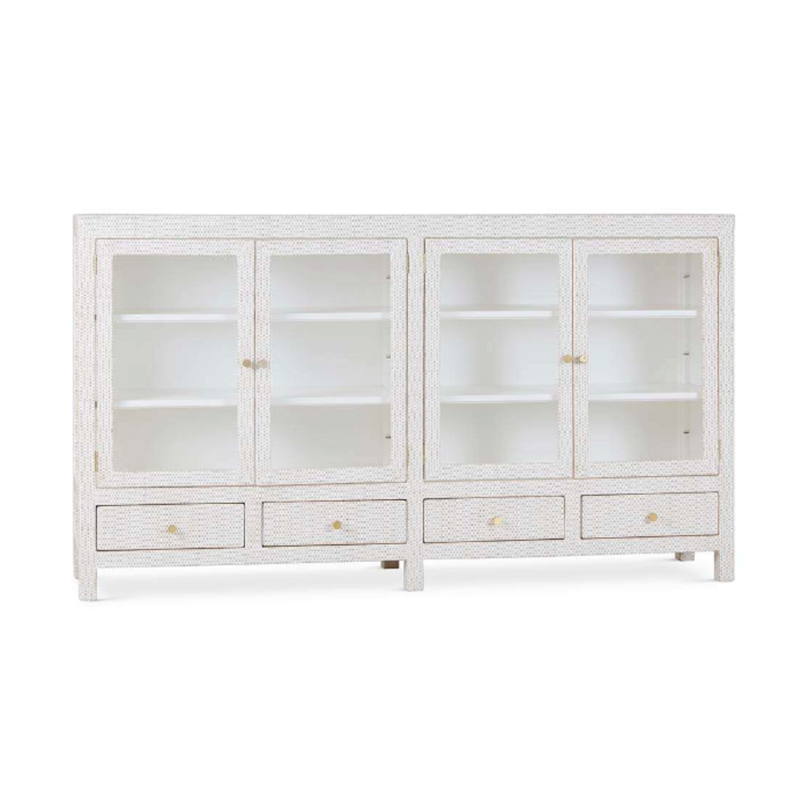 Outside The Box 84x16x48 Kagu Rattan 4 Door Low Cabinet In White Wash - RWWS