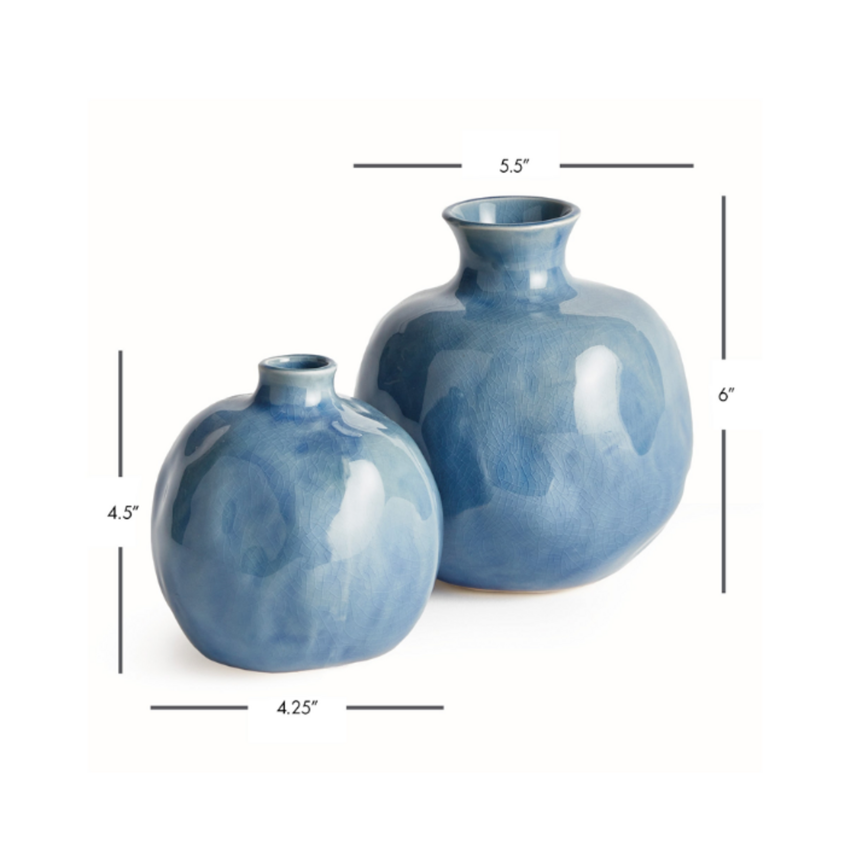 Outside The Box 6" & 5" Set Of 2 Narine Blue Glaze Hand Crafted Ceramic Vases