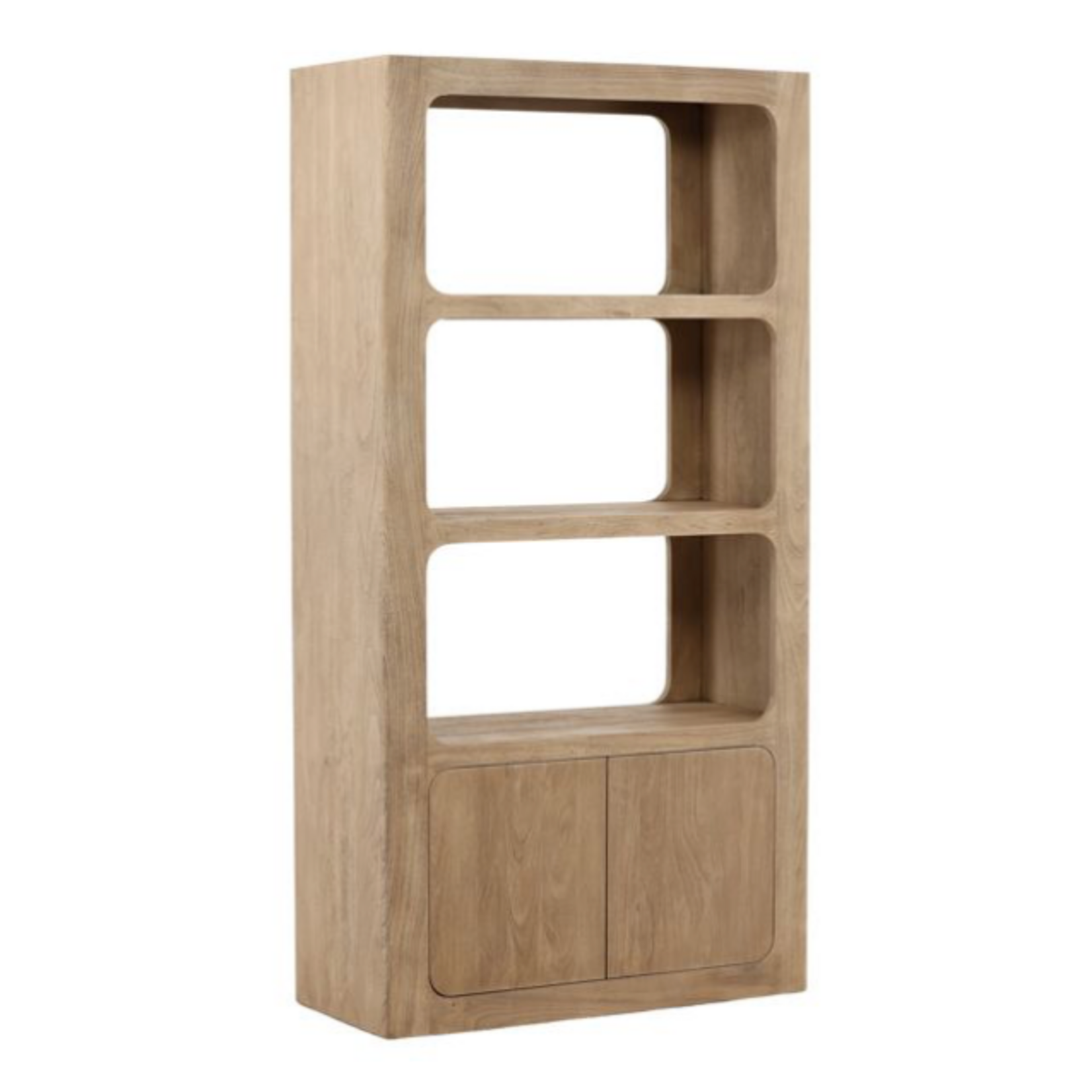 Outside The Box 84x19x43 Leandra Acacia Solid Wood 2 Door Bookcase In Weathered Natural