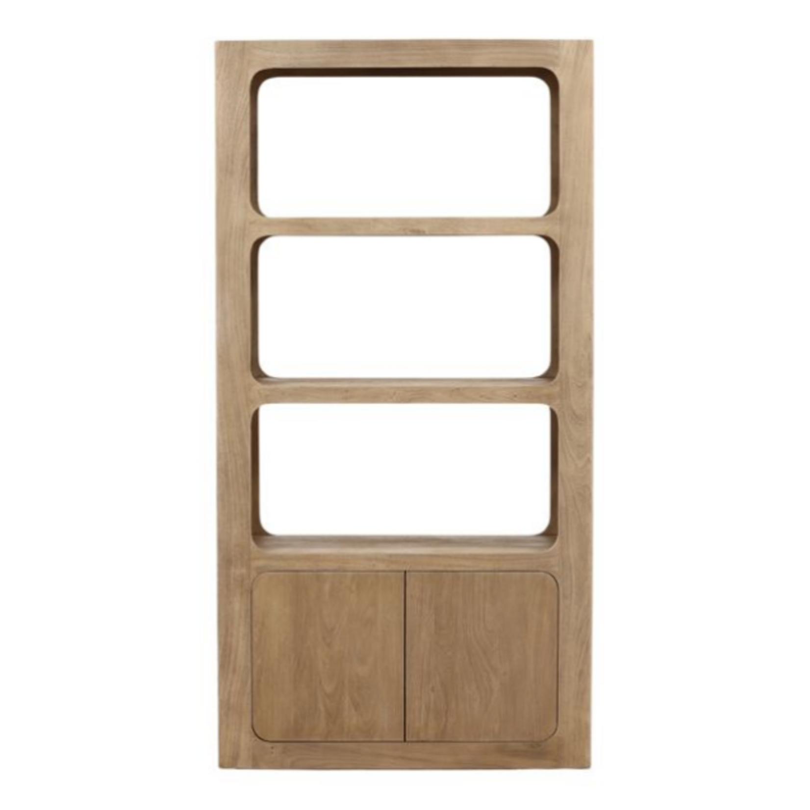 Outside The Box 84x19x43 Leandra Acacia Solid Wood 2 Door Bookcase In Weathered Natural