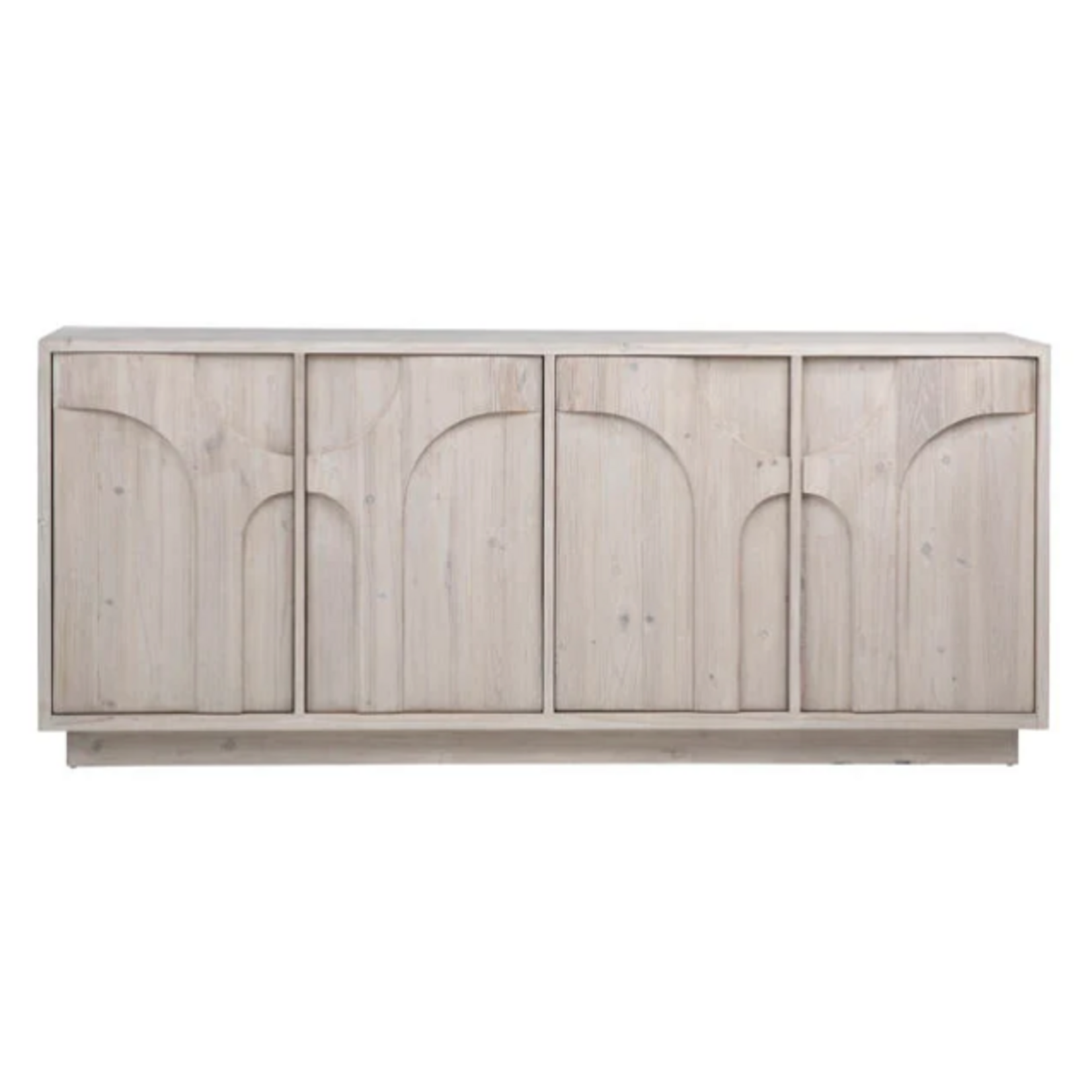Outside The Box 79x18x34 Ampelle Reclaimed Pine Wood 4 Door Sideboard In Light Natural Brushed