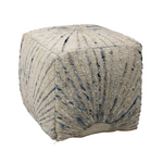 Outside The Box 16x16x16 Kathleen Ivory & Blue Hand Woven Wool Bend Pouf