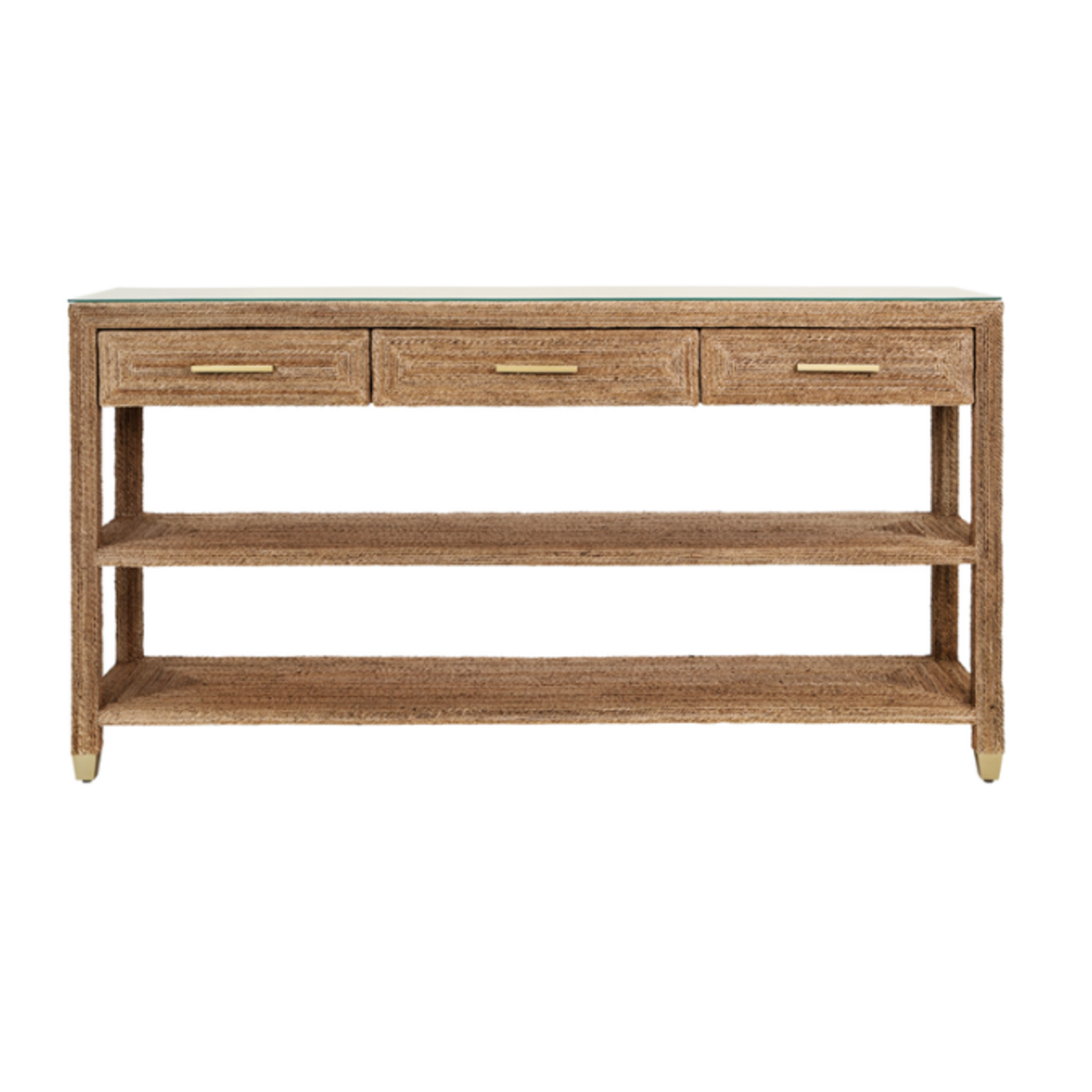Outside The Box 68x16x34 Cassie Natural Wrapped Rope 3 Drawer Console W / Glass Top