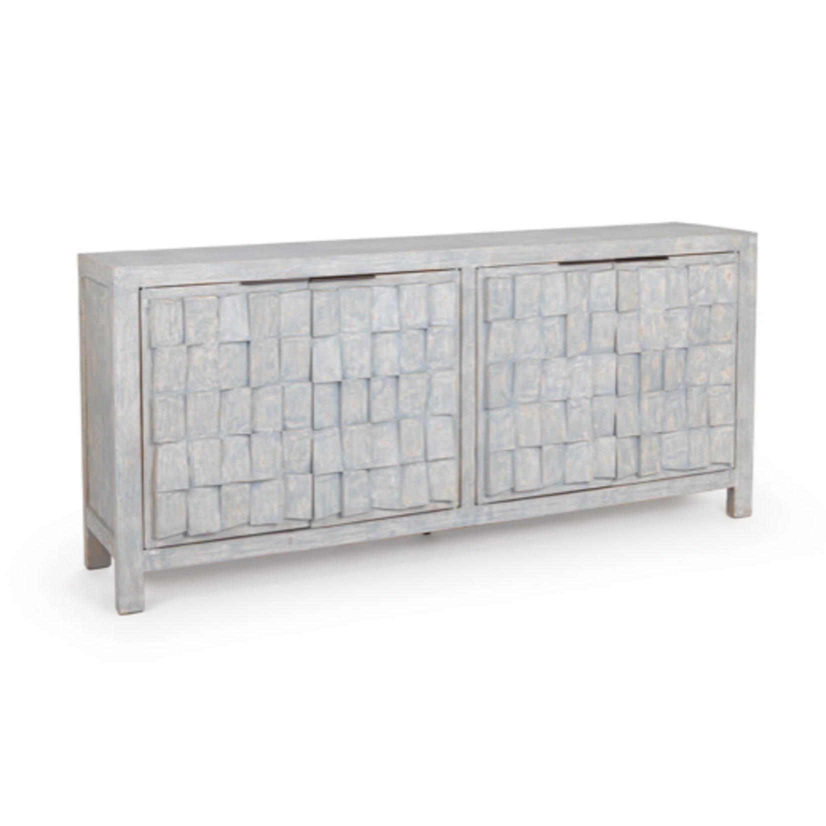 Outside The Box 86x19x39 Gama Blue Washed Reclaimed Pine 4 Door Cabinet