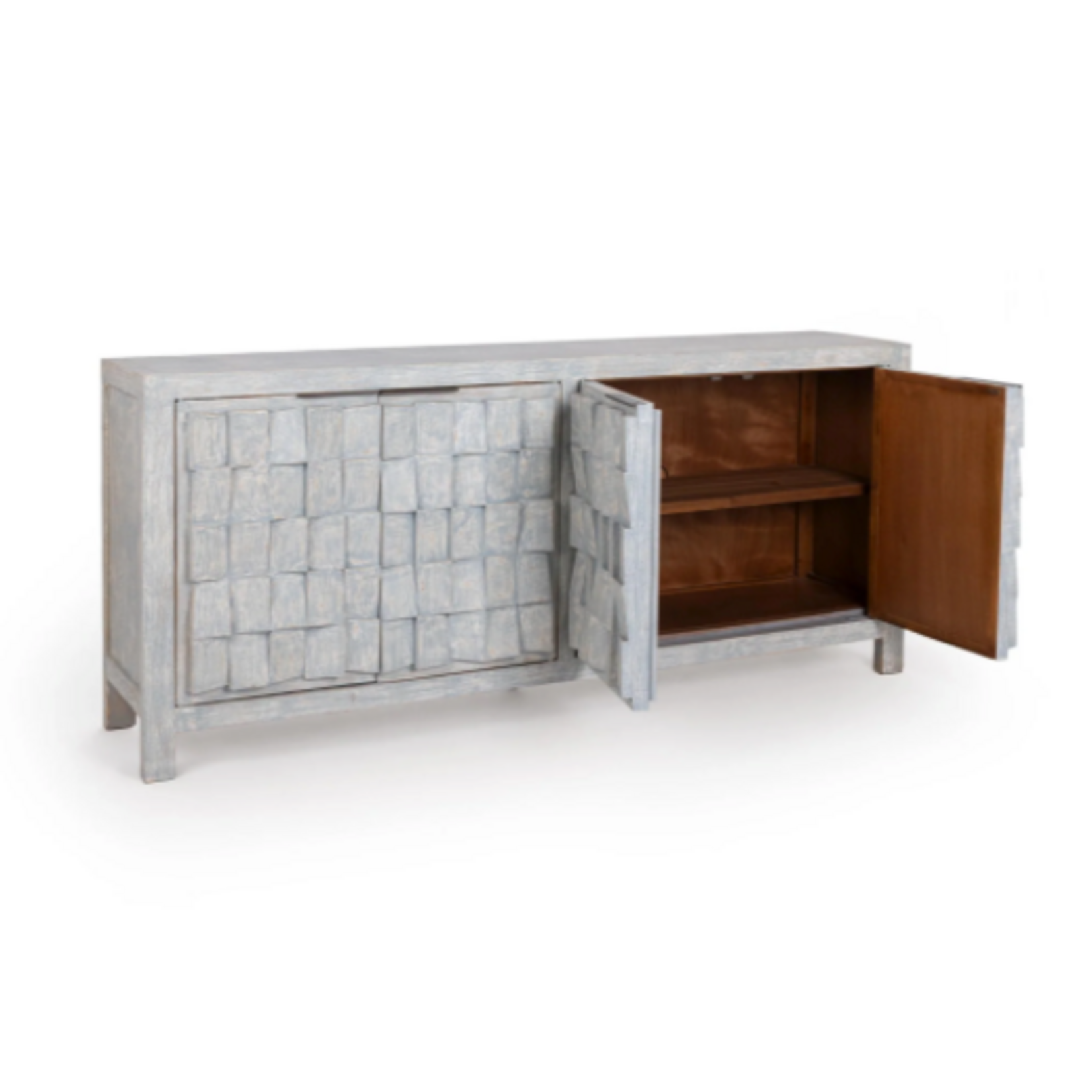 Outside The Box 86x19x39 Gama Blue Washed Reclaimed Pine 4 Door Cabinet