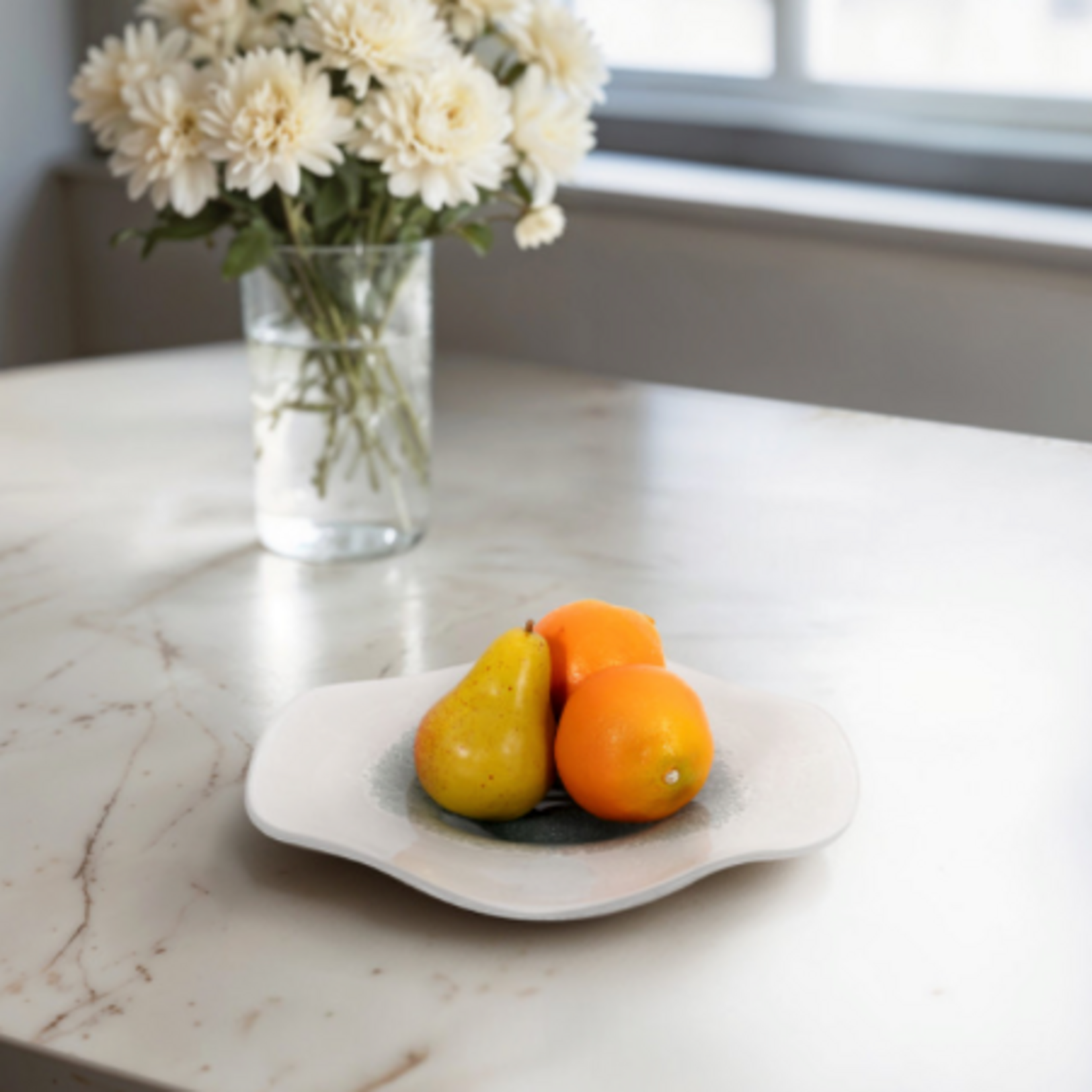 Outside The Box 12" Light Blue & White Waters Speckled Glass Bowl